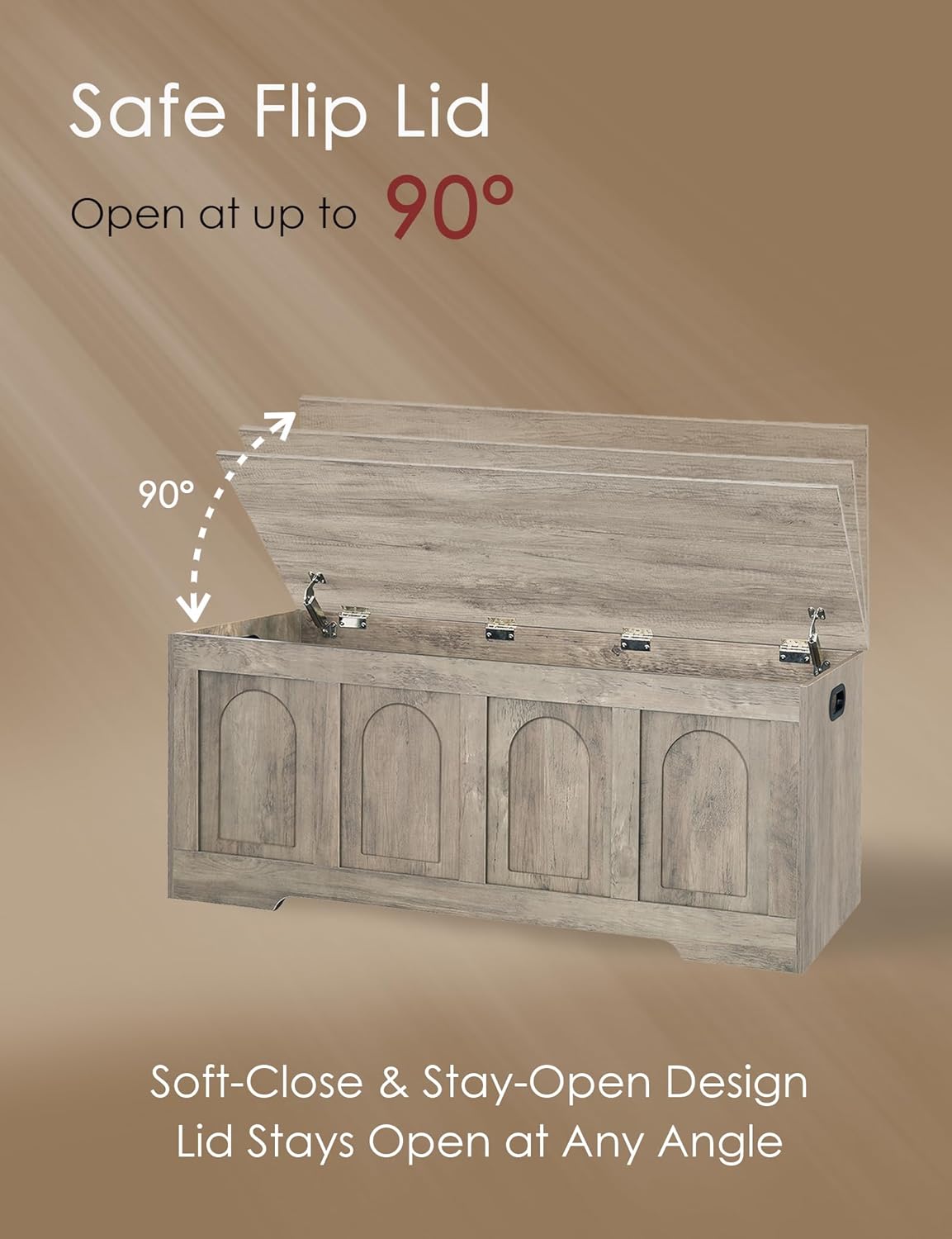 DINZI LVJ Storage Chest, 47.2" Rattan-Like Toy Box with 2 Safety Hinges, Wooden Entryway Storage Bench with Flip-Top, Large Trunk for Living Room, Bedroom, Easy Assembly, Gray Wash