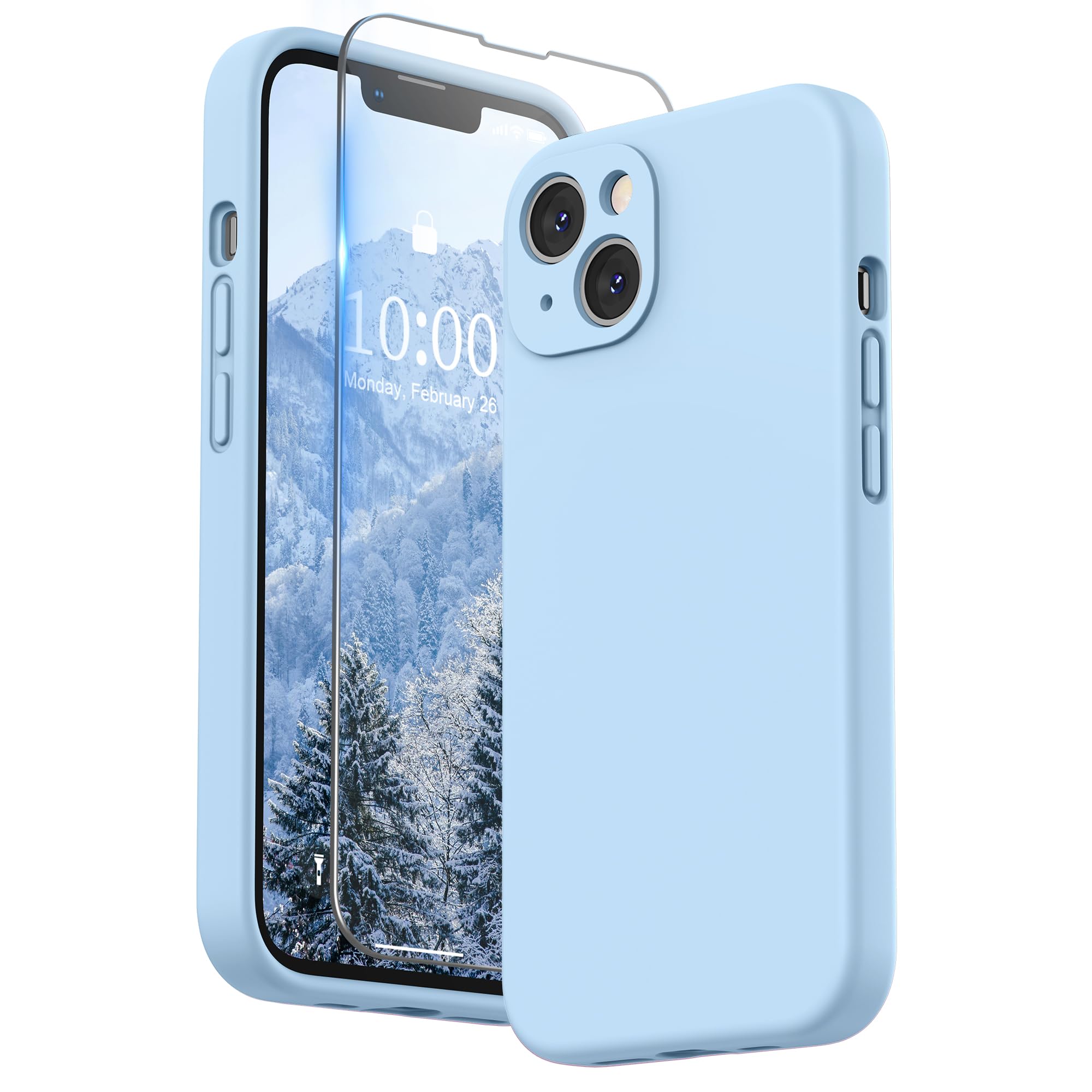 SURPHY Cover Compatibile con iPhone 13 (6,1”), Custodia in Silicone per iPhone 13 Cover Antiurto con Protezione Individuale per Ogni Lente Full Body Protettiva Case per iPhone 13 2021, Blu chiarorde