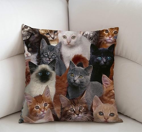 Miniatura 8 de Swono Funda de almohada decorativa de gatos lindos, funda de almohada cuadrada estándar para sofá, cama, automóvil, 18 x 18 pulgadas