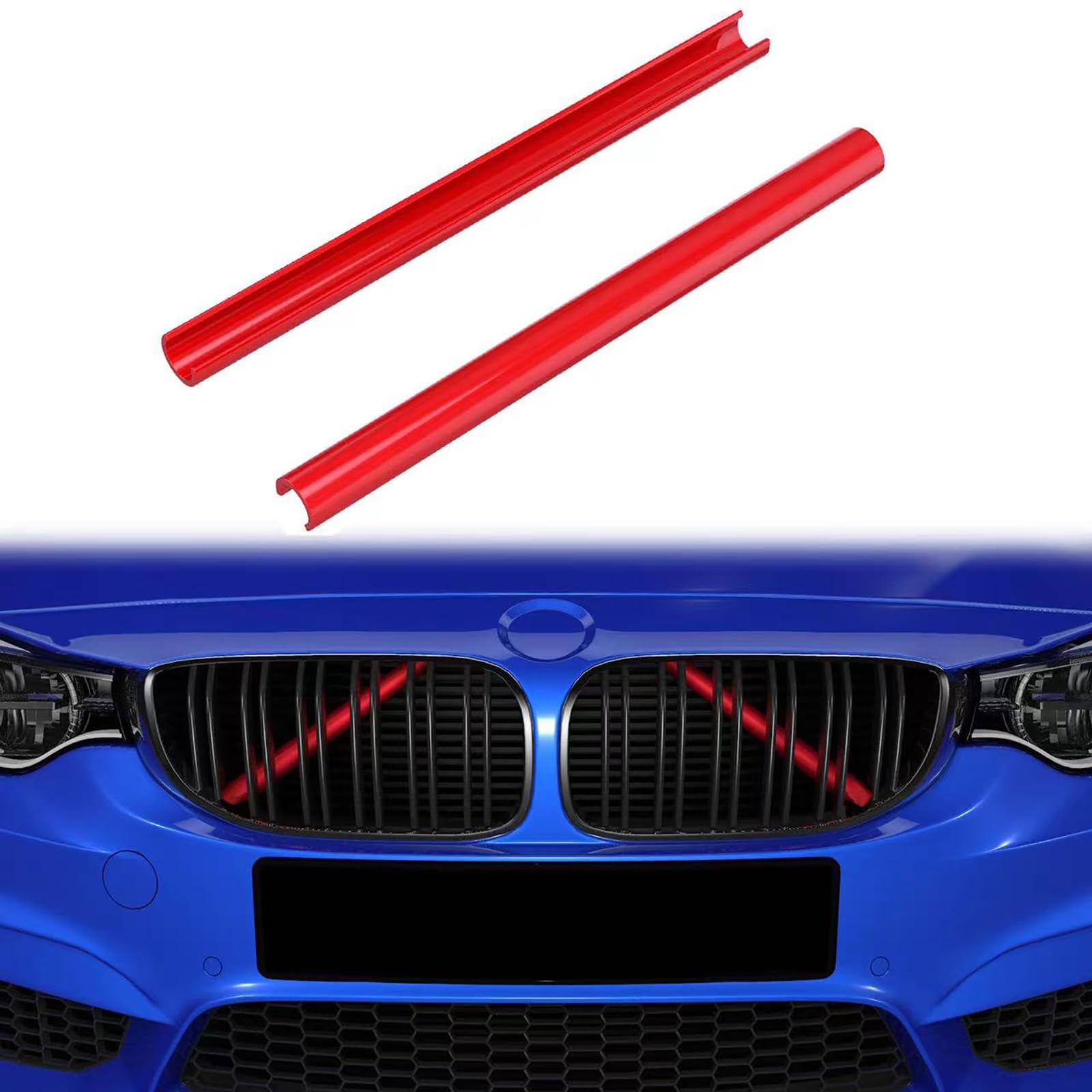Grill Insert Stripes Compatible with 2010-2016 5 Series F07 F10 F11 F18, Front Grille Trim Compatible with 520i 523i 525i 528i 530i 535i 550i Accessories (Red)