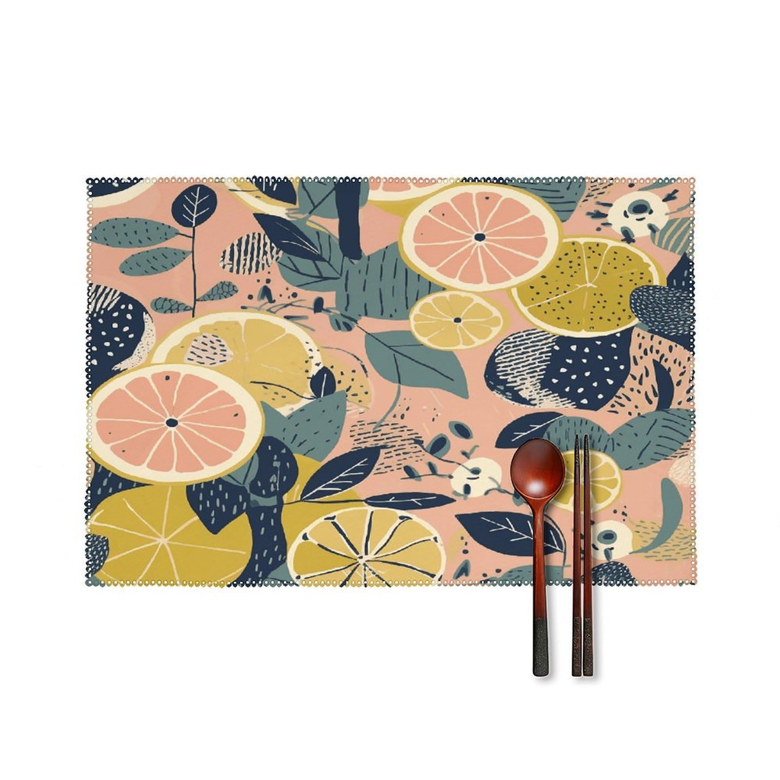 Fekiloot Style Fruit And Leaves Pattern Placemats Set Of 6,Table Mat