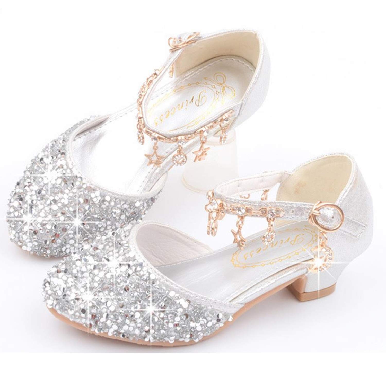 Fille Talons Hauts Chaussures Princesse Paillettes Déguisement Argenté Or Rose EU26-38