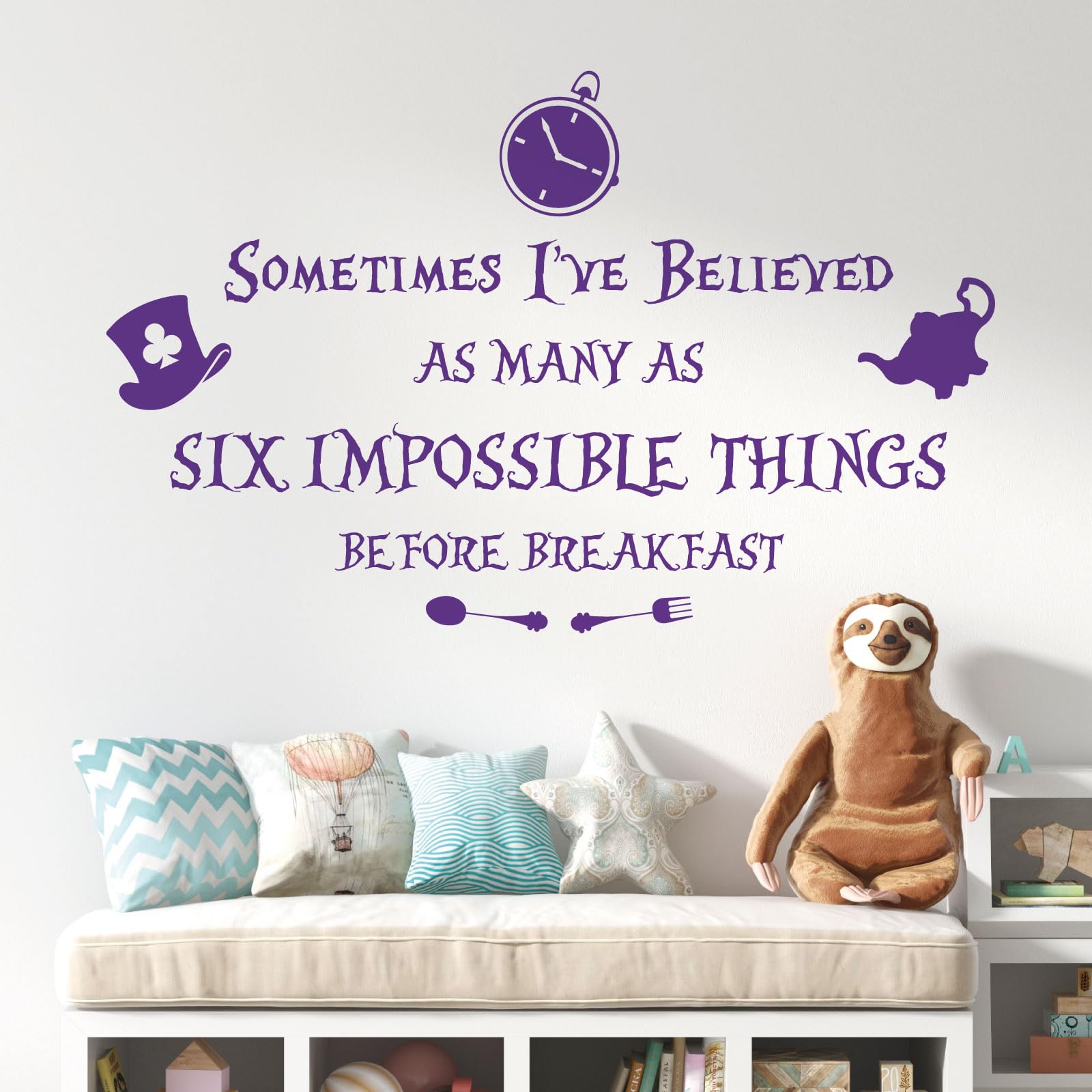 Sometimes I've Believed as Many as Six Impossible Things... - Alice in Wonderland Book Wall Quote [Large] [Purple]