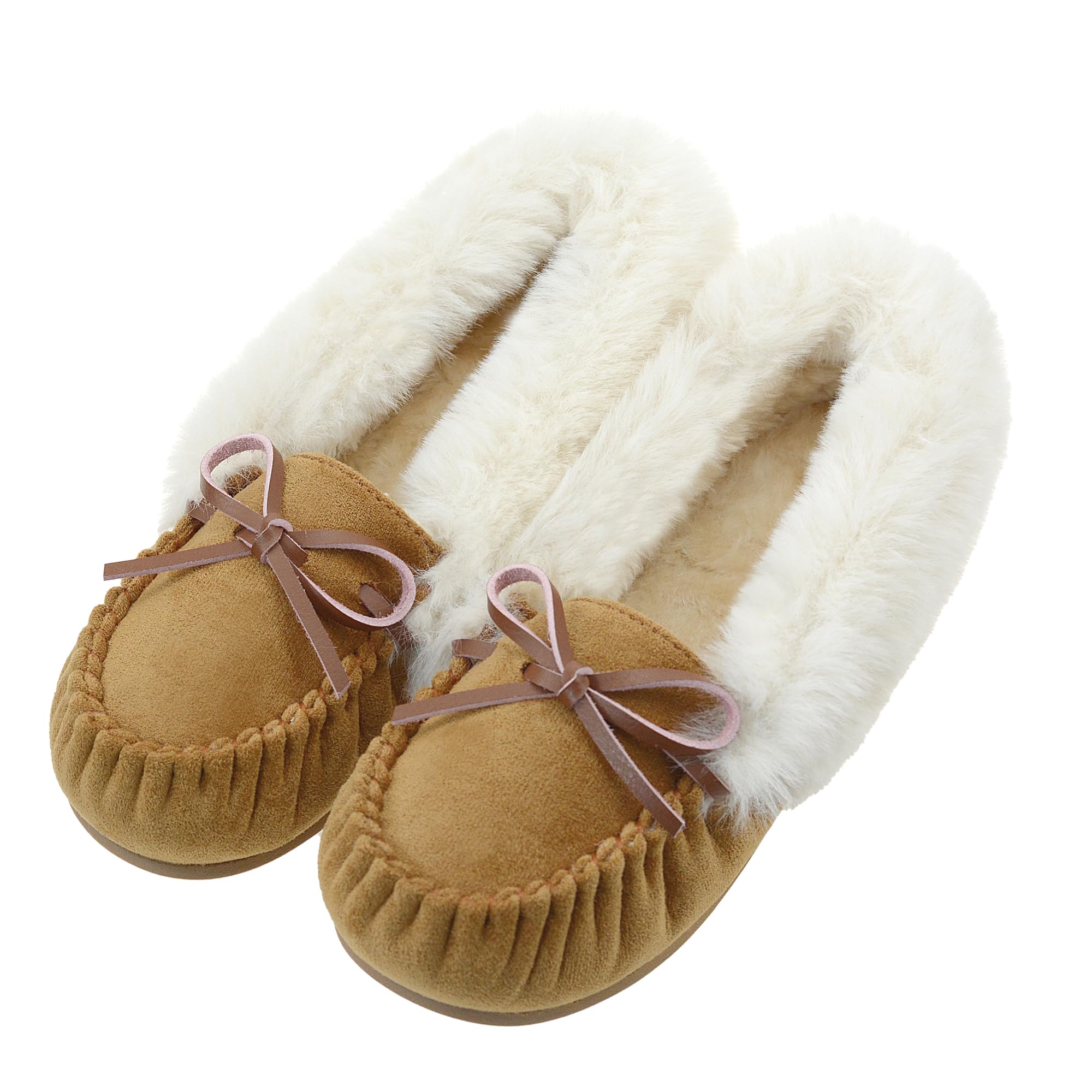 Vonair Womens Moccasin Slippers with Cozy Faux Fur Collar Soft Plush Lining Memory Foam Slip-On Indoor Outdoor House