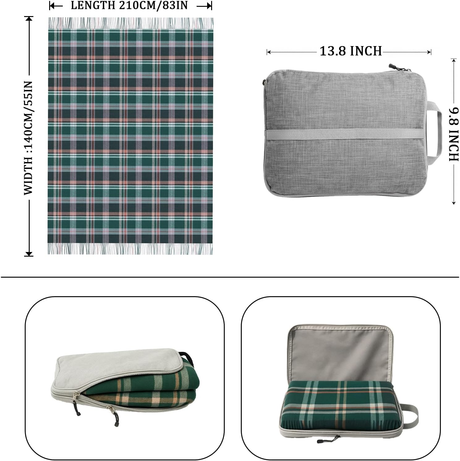 Wool Throw Blanket Plaid Blankets 83" x 55" Tartan Outdoor Camping Couch Sofa Bed Soft Warm Throws for Home Decor,1.5lb - Image 2