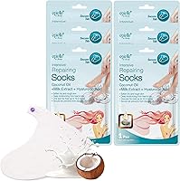 Epielle Intensive Repairing Foot Masks 6 Pairs - Coconut Oil & Milk Extract for Dry Cracked Heels, Deep Moisturizing Socks