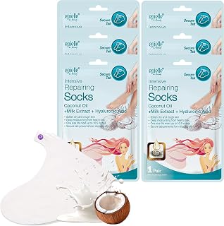 Epielle Intensive Repairing Foot Masks 6 Pairs - Coconut Oil & Milk Extract for Dry Cracked Heels, Deep Moisturizing Socks