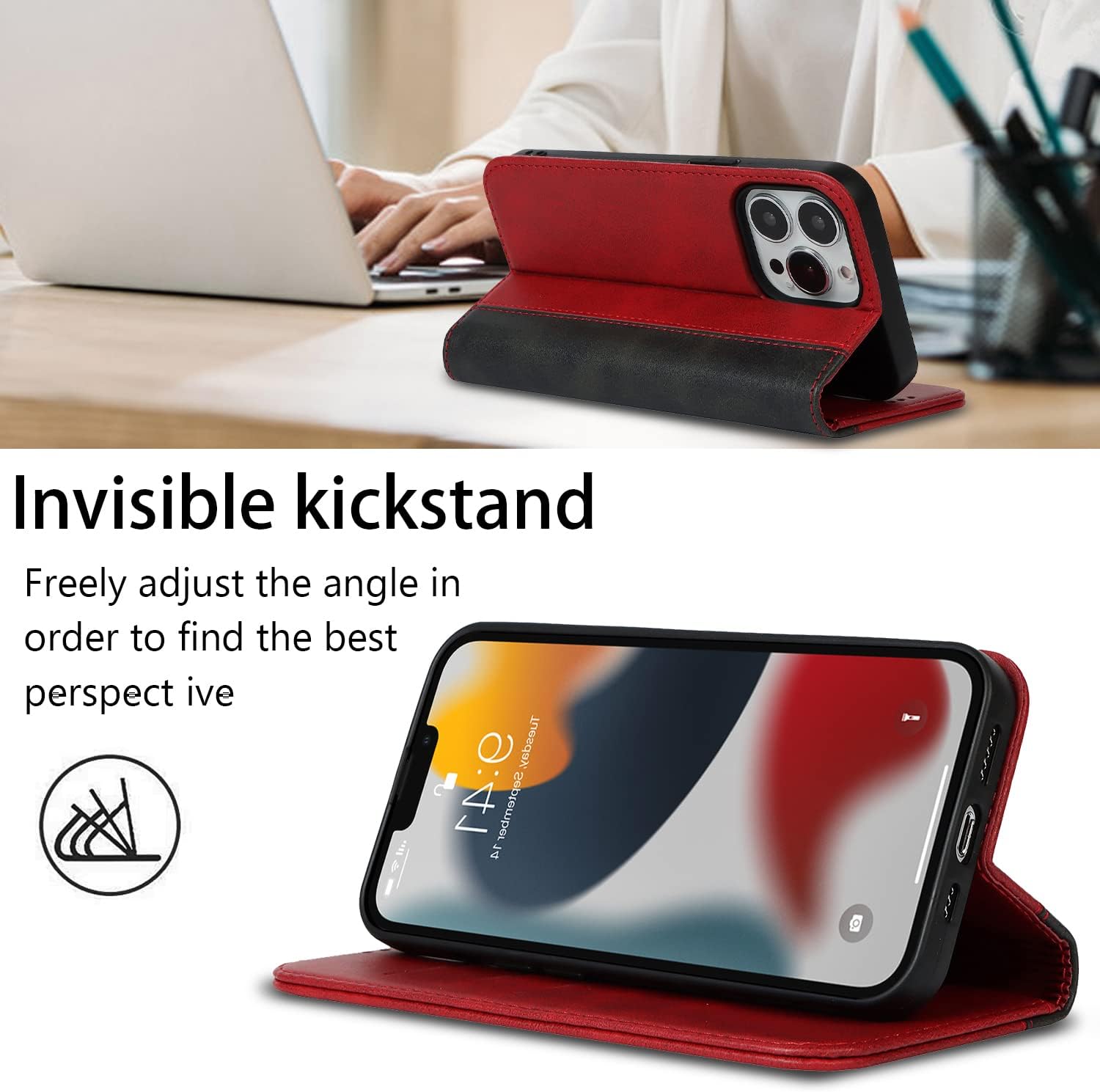 Funda Tipo Cartera Para IPhone 17 Pro Max Con Tarjetero Para 3 Tarjetas, Espejo Oculto, Soporte Y Doble Protección GWL Black
