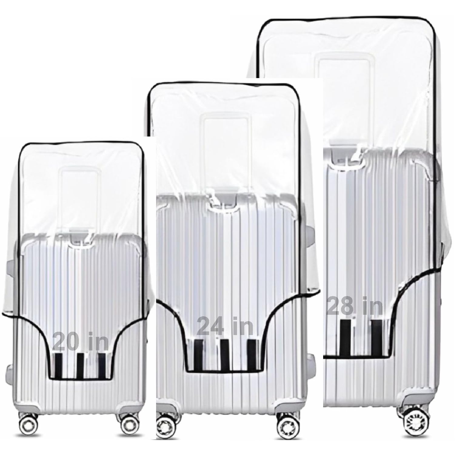 Combo of 3 Trolley Bag Cover/Suitcase Bag Cover/Waterproof Dustproof Luggage Cover/Zippered Clear PVC Suitcase Covers Protectors (28 inch, 24 inch, 20inch)