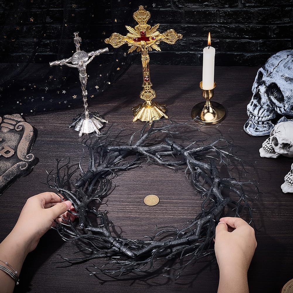 17.7 Inch Halloween Door Wreath Twig Wreath Black Plastic Large image 3