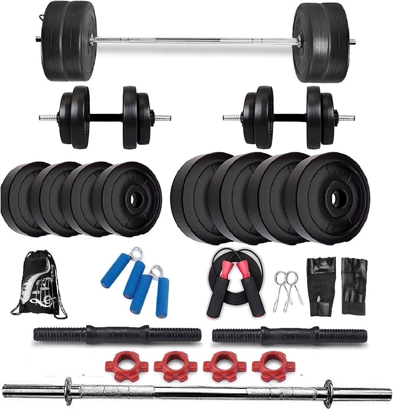 BODYFIT Home Gym Combo Dumbbell Set, Gym Equipments, 3ft Curl Rod + 2 New Model Dumbbell Rods, Weight Plates, Exercise Set, Home Gym Kit. (8Kg Weight Set(2kgx4))
