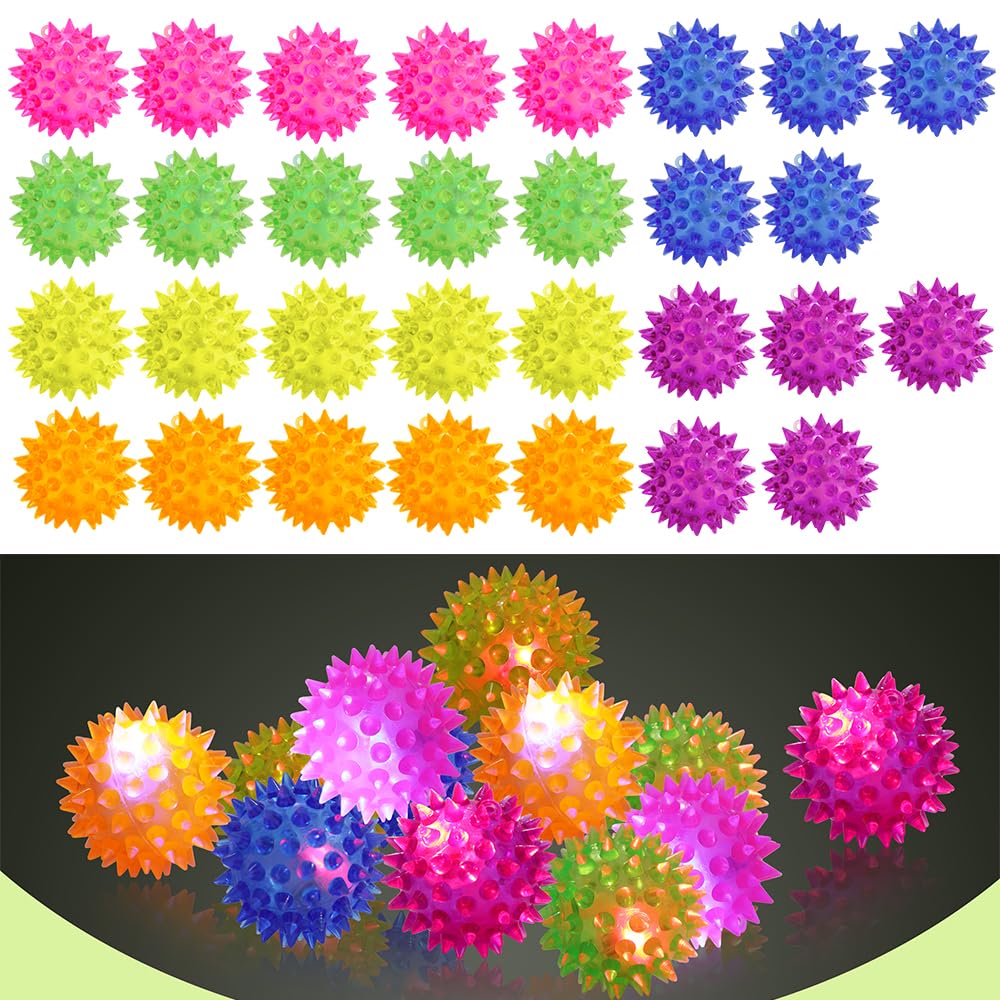 Meijoy Bouncy Light Up Ball For Kids LED Flashing Spiky Sensory Stress Balls For Toddlers 1 3 2 55inch Fidget Sensory Toys Glow In The Dark 739045