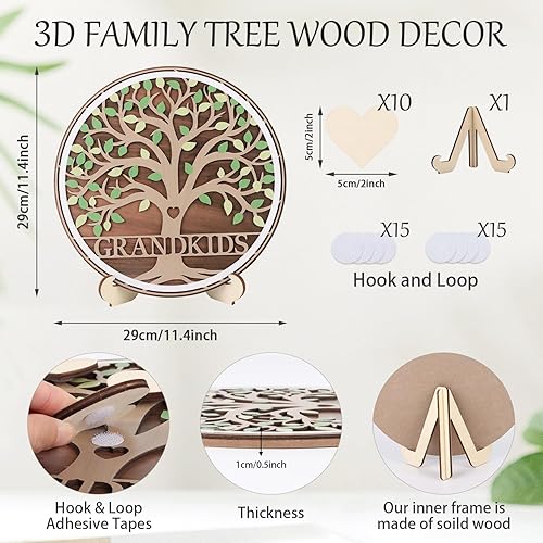 Miniatura 9 de LHIUEM Decoración de árbol genealógico 3D con nombres de familia (12 x 12 pulgadas) DIY con cita inspiradora familiar regalos para mamá, abuela,