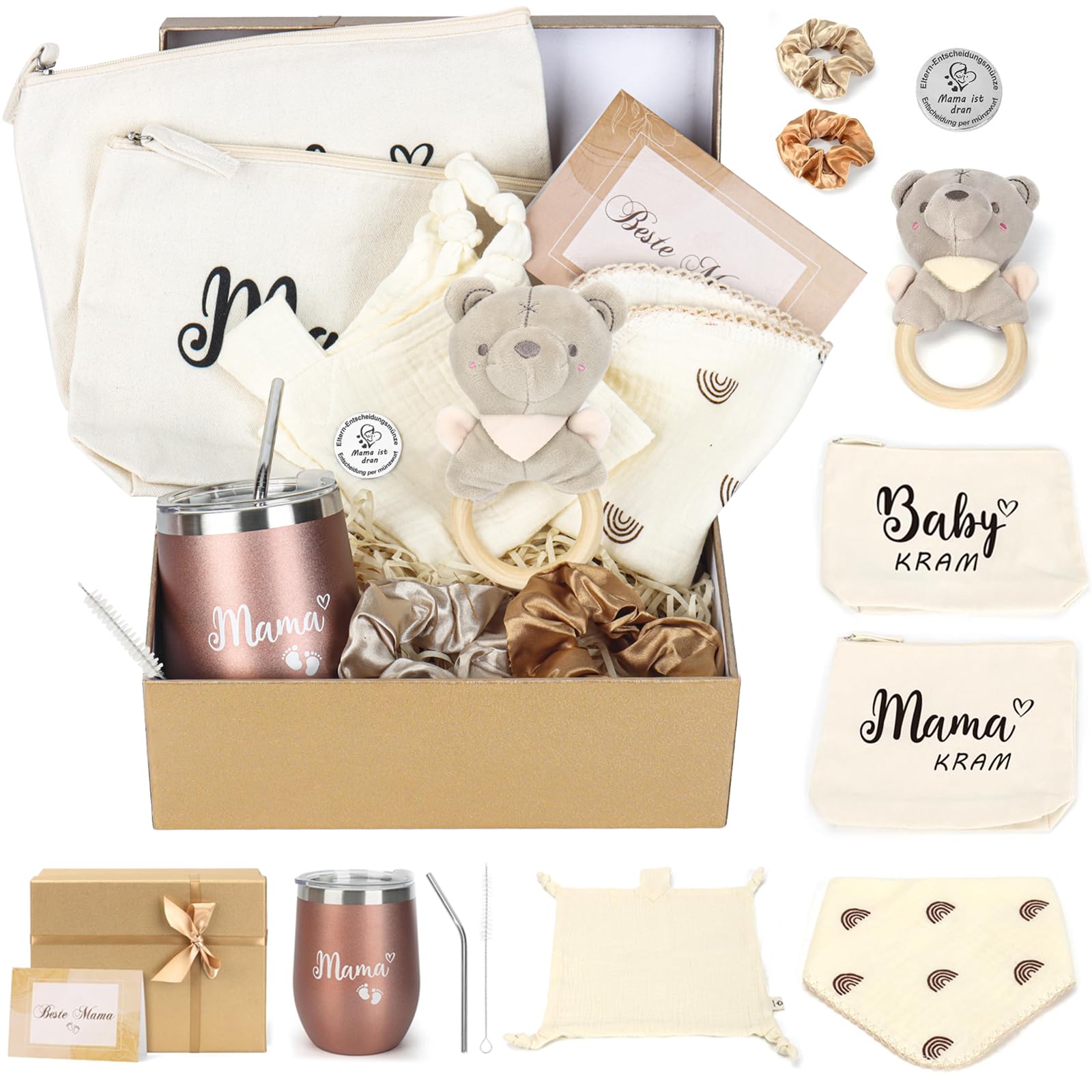 Neugeborenen Geschenkset –Geschenk für Neugeborene – Geschenke für werdende Mütter – Personalisierte Geschenkbox für Neugeborene – Unisex-Babypartygesche für Jungen & Mädchen (Deutsche Version)