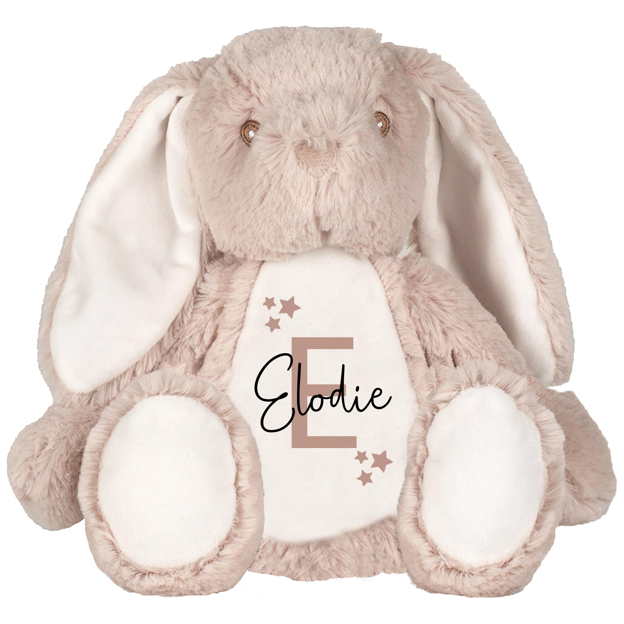 Personalised Bunny Rabbit Soft Toy - Name And Initial Keepsake Teddy With Stars