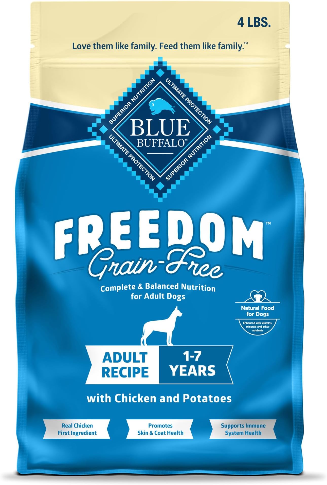 Freedom Grain-Free Dry Dog Food, Complete & Balanced Nutrition for Adult Dogs, Made in the USA With Natural Ingredients, Chicken & Potatoes, 4-lb Bag