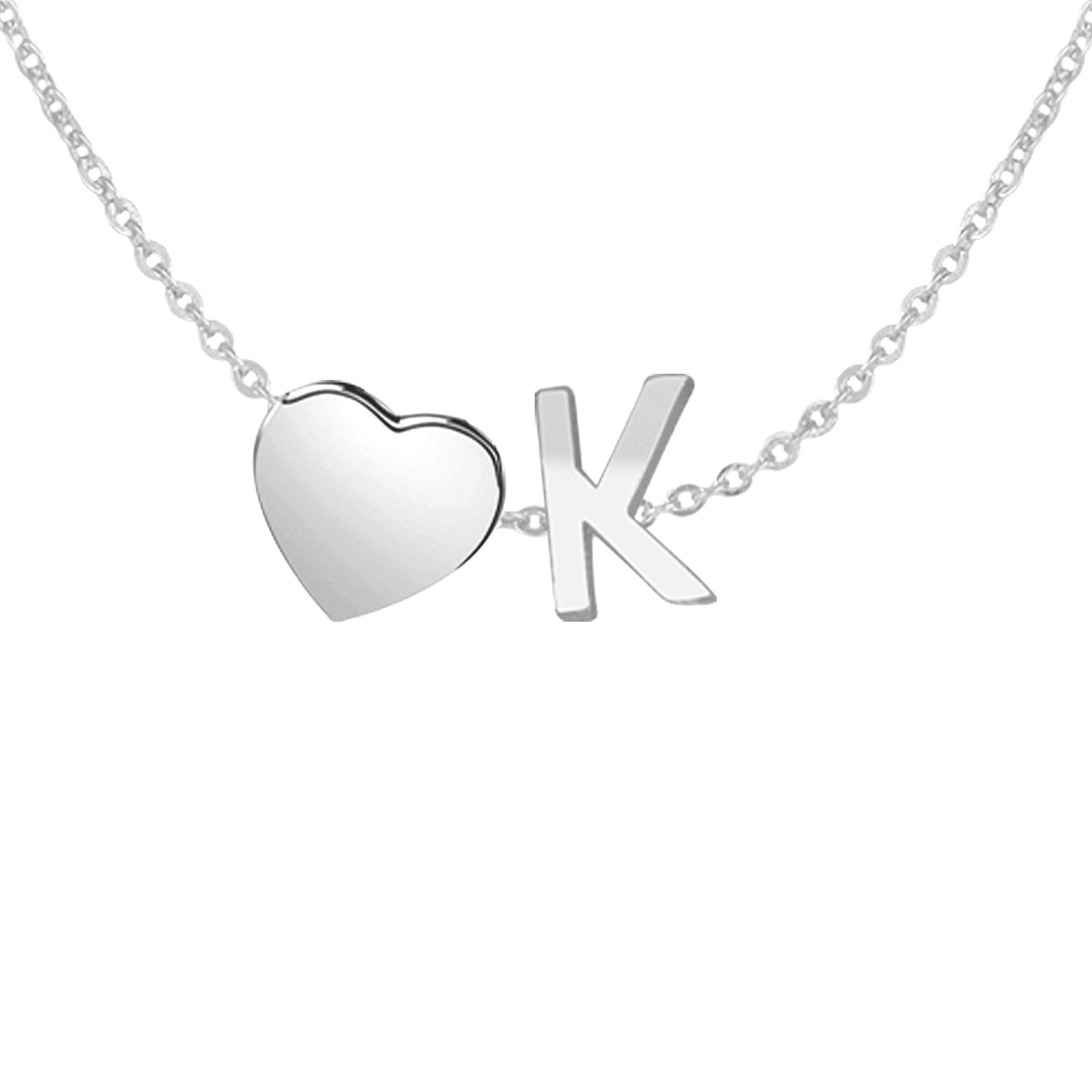 Lovely Alphabet 'K' & Tiny Heart Locket Chain Double Pendant Initial Letter n Cute Heart Chain Necklace for girls women men boys girlfriend Jewellery Silver-plated Brass Pendant-image-32