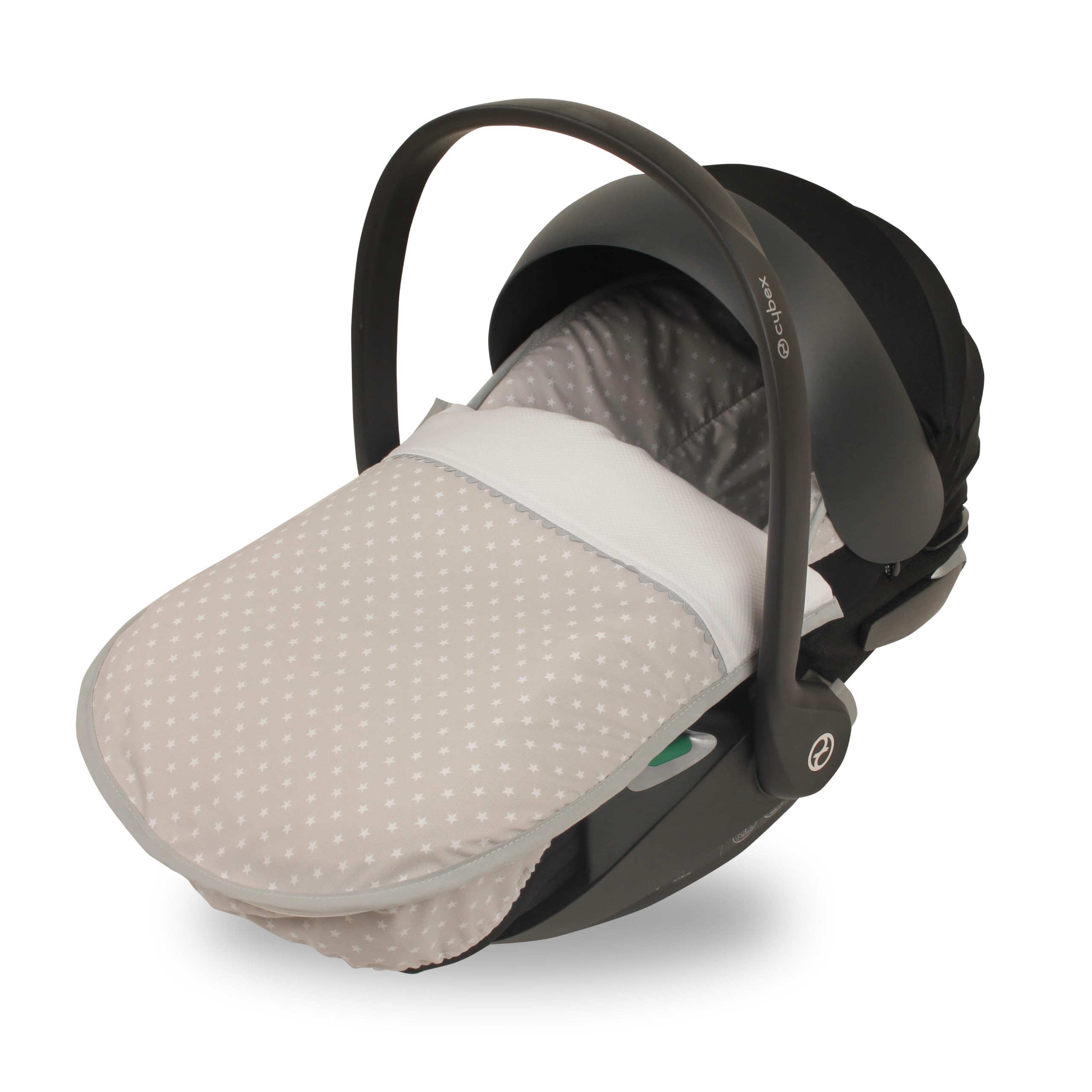 Funda y Saco Grupo 0 Bebé para Cybex Cloud T i-size | 2 en 1 Convertible en Funda | Compatible con Arneses Seguridad de 3 y 5 puntos |Relleno Nórdico Extraible| ESTRELLA BLCO y Piqué Gris