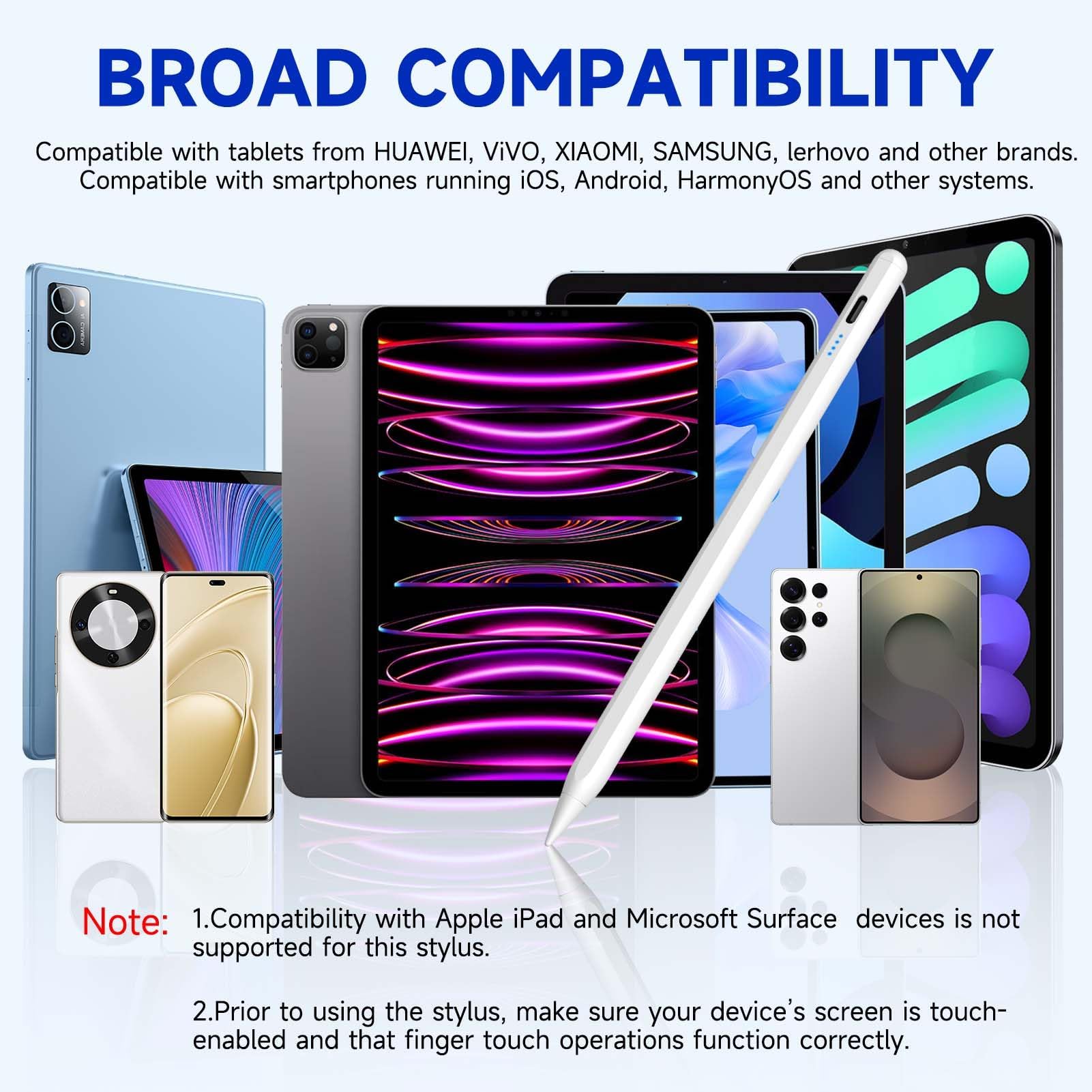 Penna Universale per Tablet Compatibile iPhone Samsung Huawei Xiaomi Touch con 4 Punte Ricambio Rifiuto Palmo Sensibilità Inclinazione