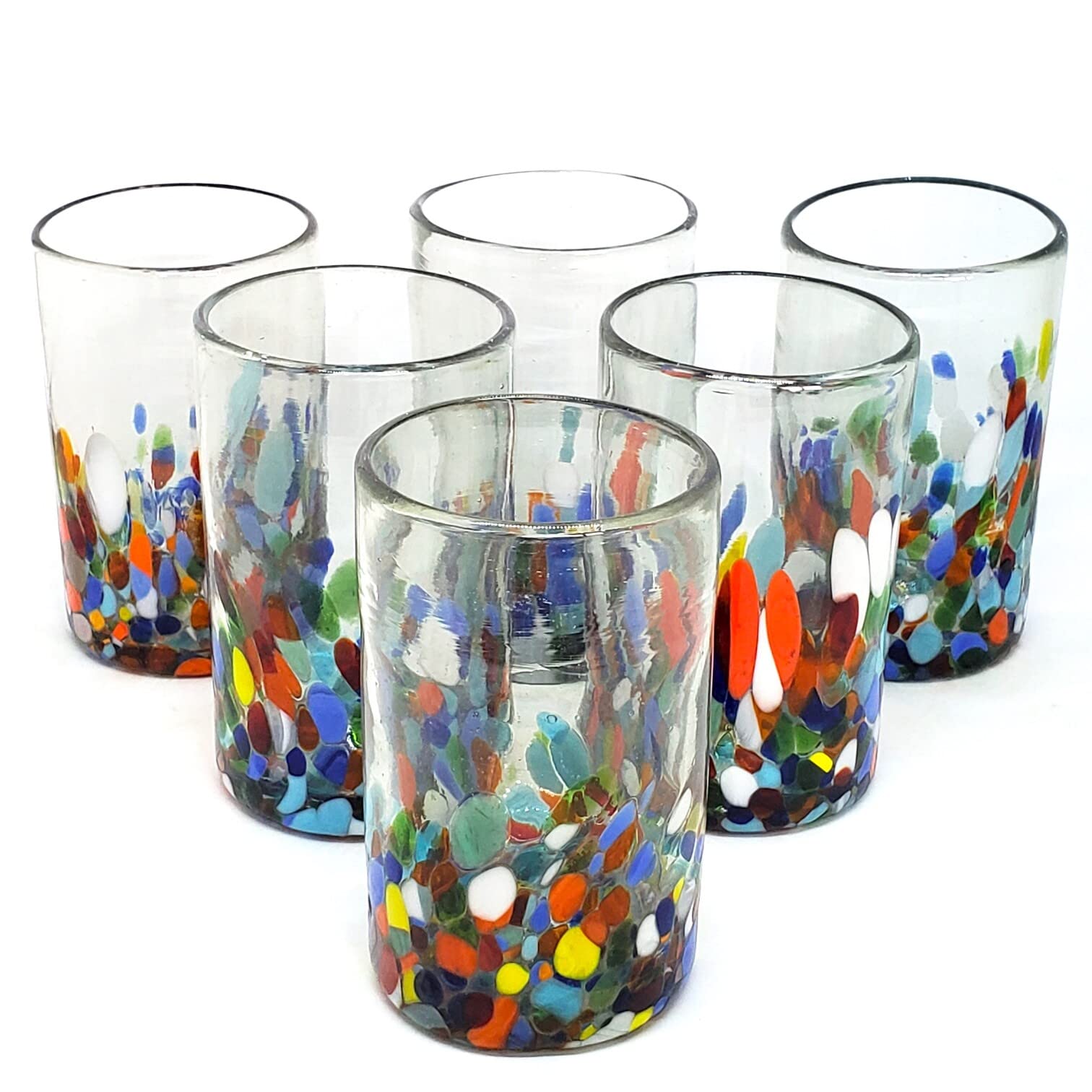 MexHandcraft Clear & Confetti 14 oz Drinking Glasses (set of 6), Recycled Glass, Lead-free, Toxin-Free (Drinking)
