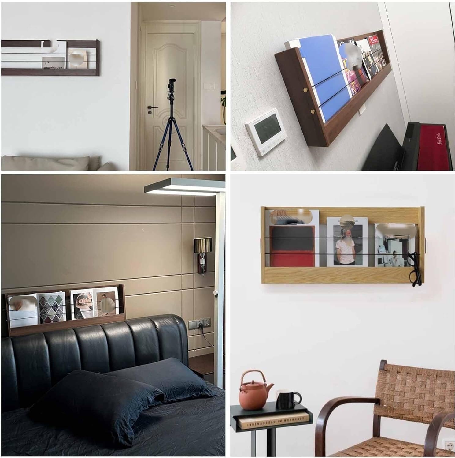 CucCe Expositor portafolletos Estantes montados en la Pared del Tenedor de Madera exhibición Revista folleto con el cordón elástico Anti caída para folletos y revistas(Brown,94cm/37)