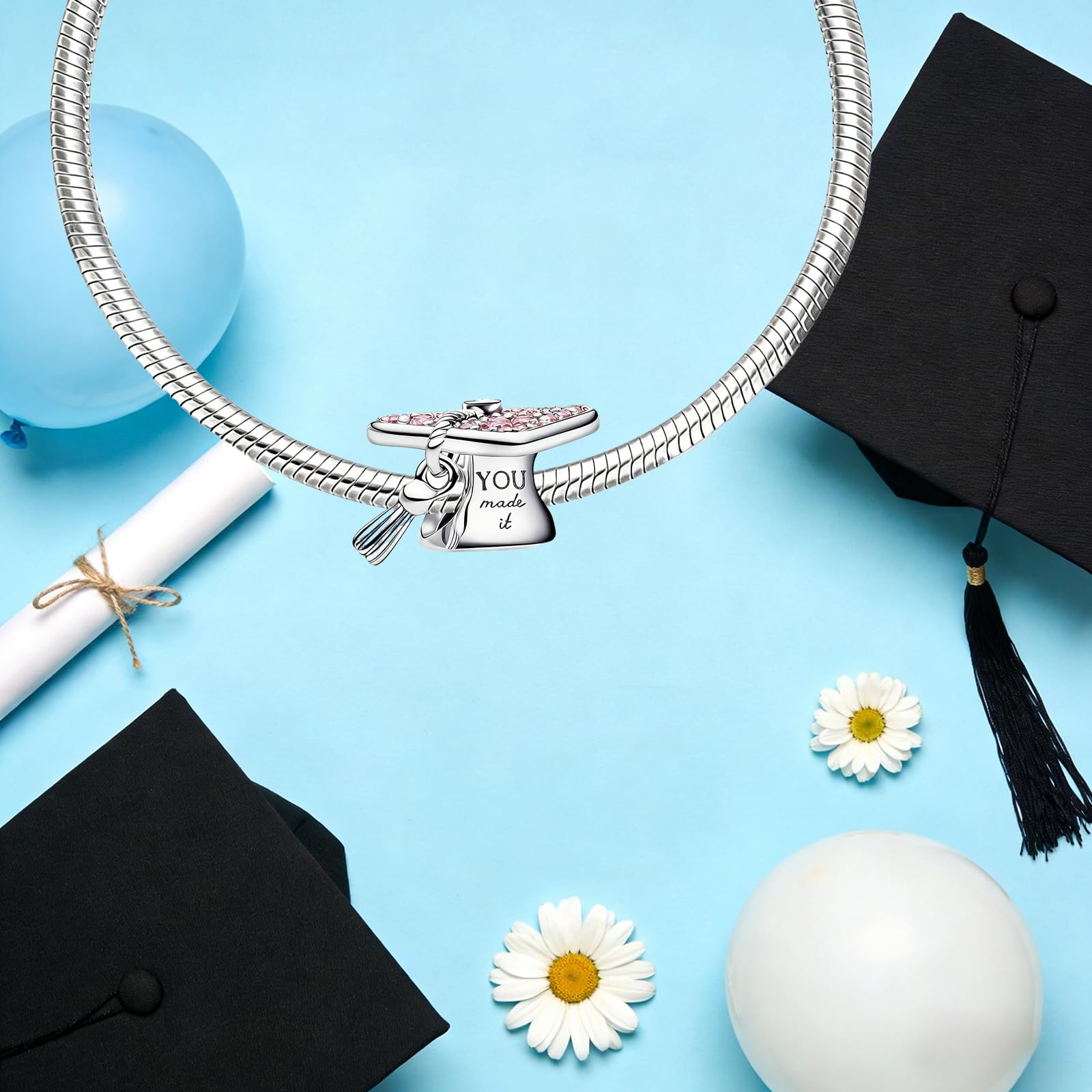 Graduación Pink Heart Búho Charms Abalorios Colgante Compatible Europeo Pulsera Collar,Graduacion Charm Para Mujer