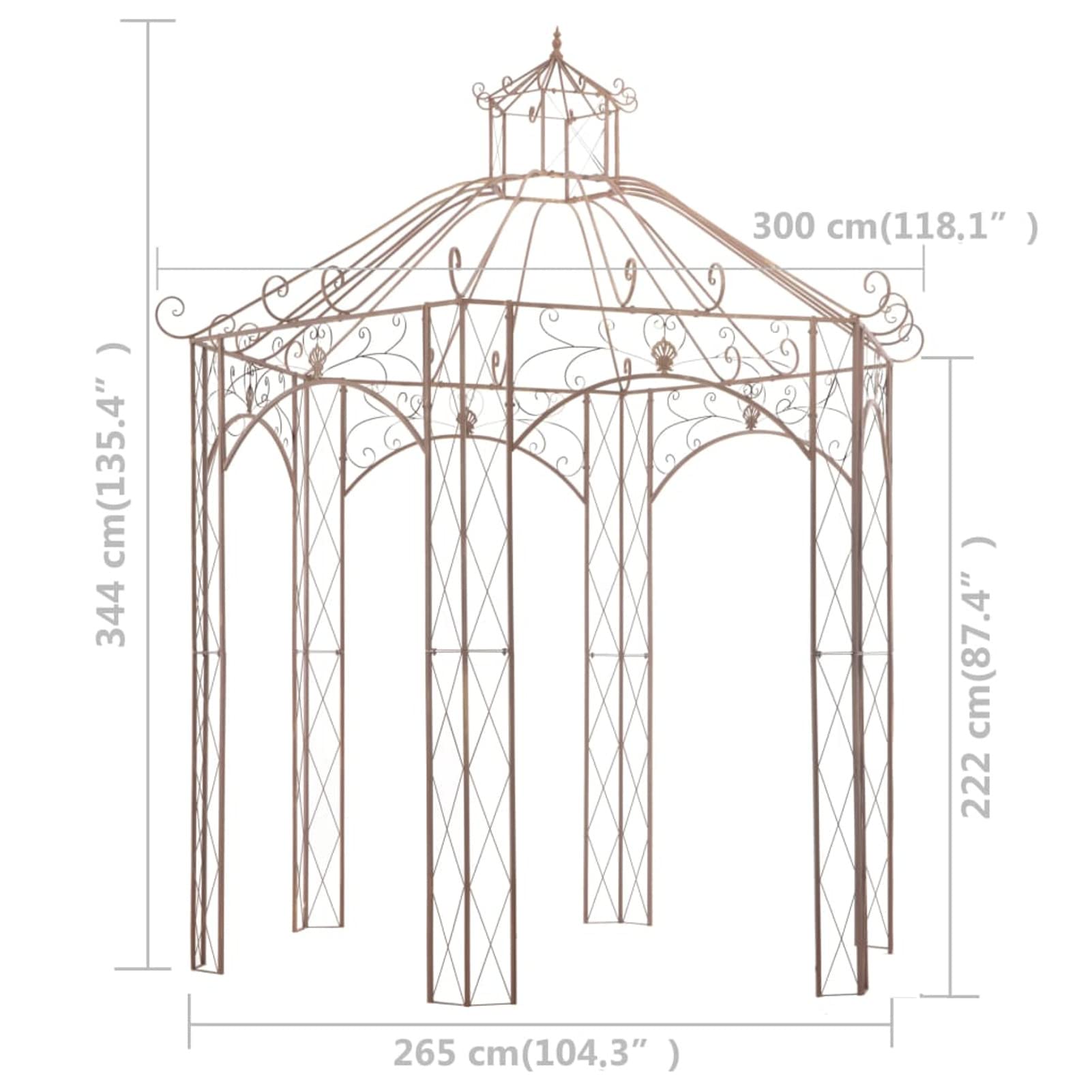 ZEYUAN Gartenpavillon, Pop-Up Partyzelt, Festzelt, Pavillon, Garden Decoration, Canopy Tent, Lagerzelt, Pavillon, Antikbraun 3 m Eisen