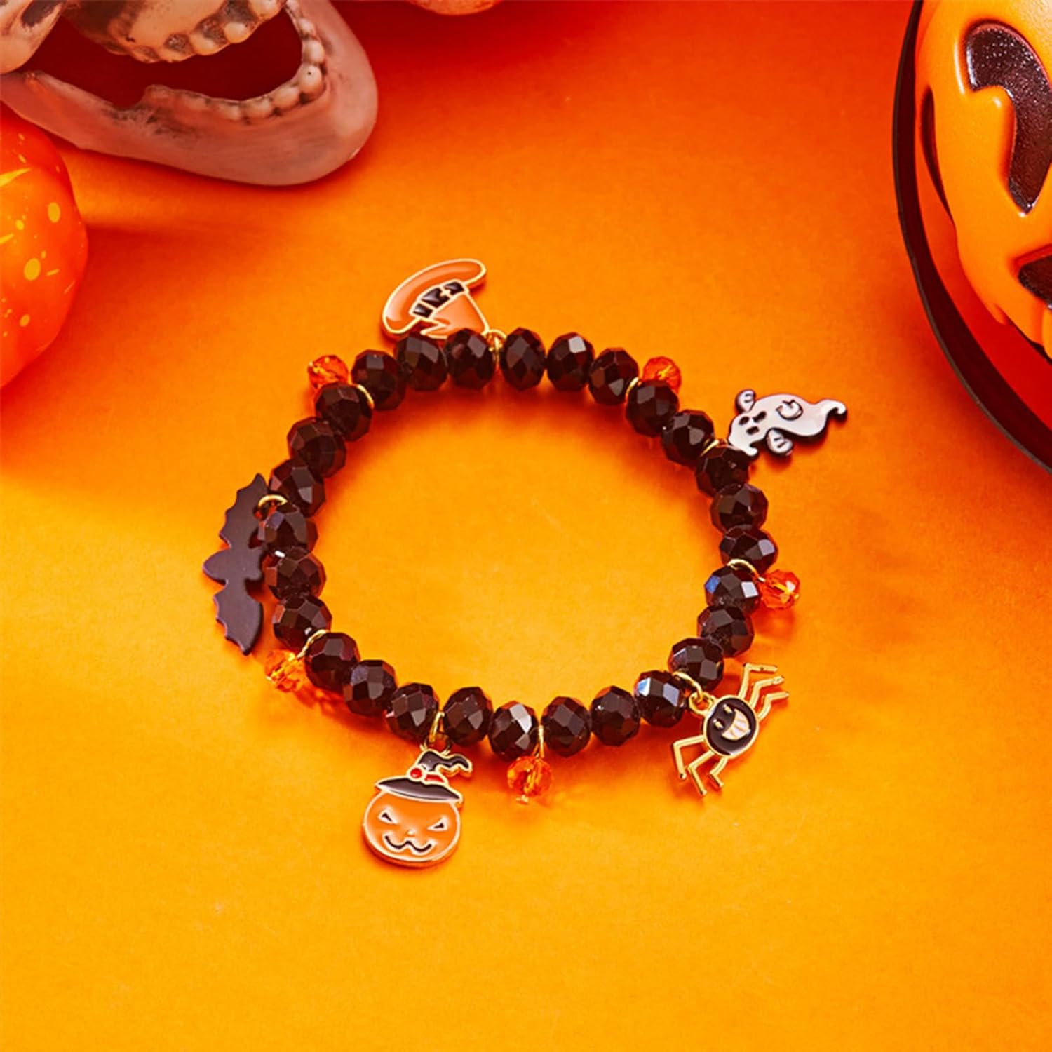 Halloween Charm Bracelets Pumpkin Ghost Bat Spider Witch Hat Stretch Bracelet Cute Spooky Halloween Costume Accessories - Image 5