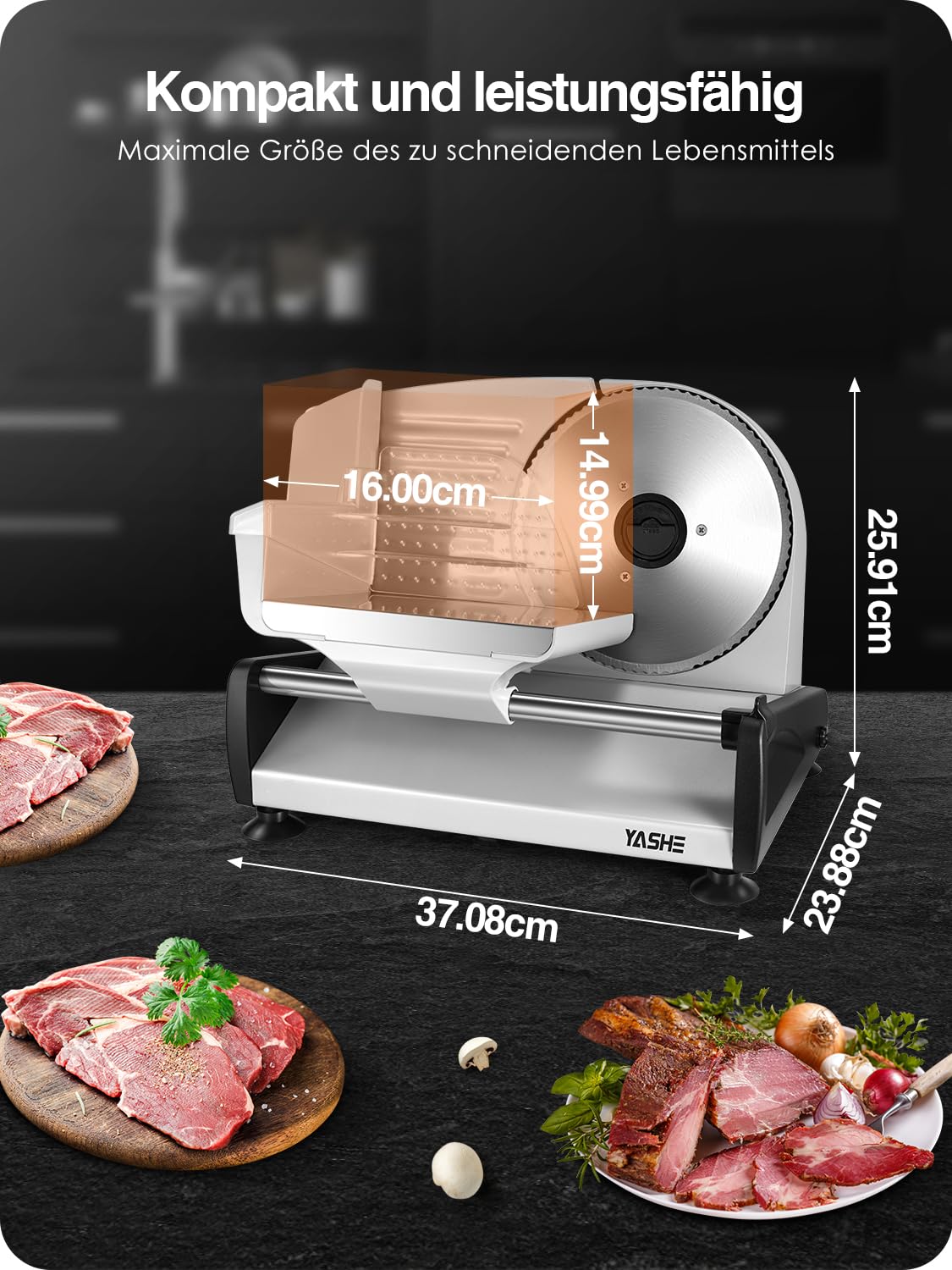 YASHE Allesschneider Elektrisch 250W Brotschneidemaschine 19cm Gezahntes & Glattes Messer Einstellbare Schnittstärke 0-15mm