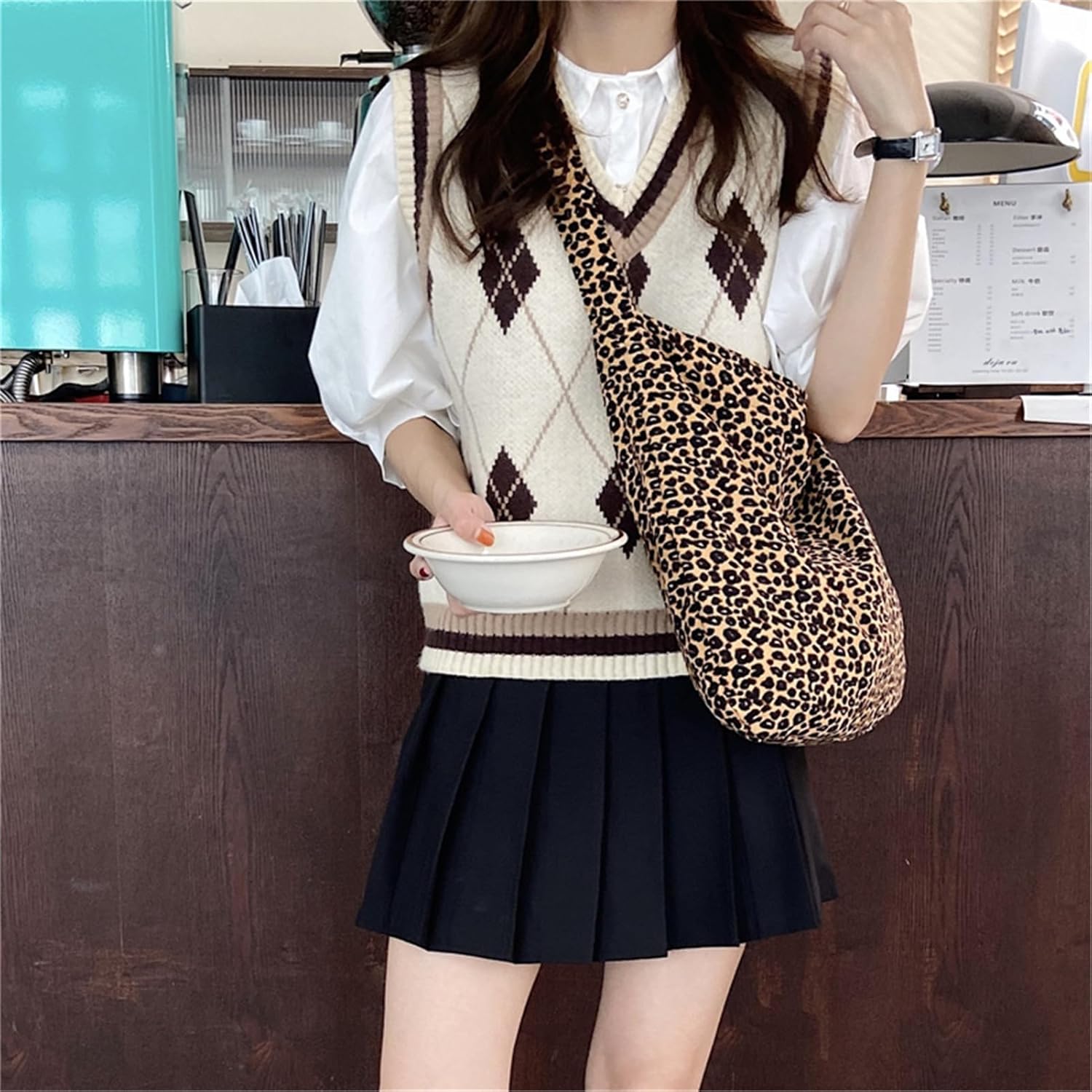 Modern Leopard Print Crossbody Bag Stylish Canvas Shoulder Bag for Women Versatile Cloth Tote - Image 6