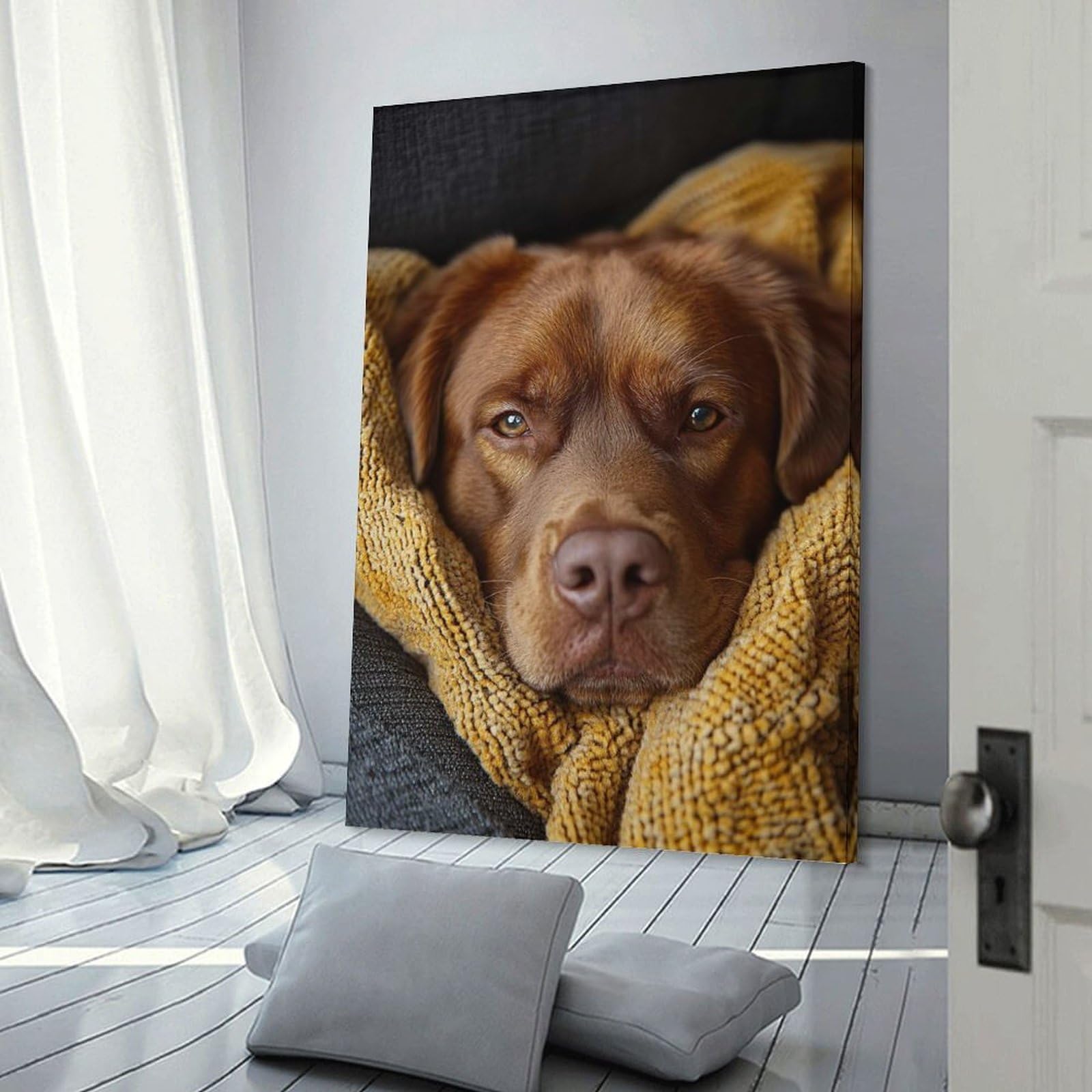 Junmoney Cozy Brown Labrador Retriever Portrait Wall Decor Canvas Print, 12x18inch(30x45cm), for Small Homes, Bedrooms Or Open Spaces, Wall Decor with Flexible Room Appeal