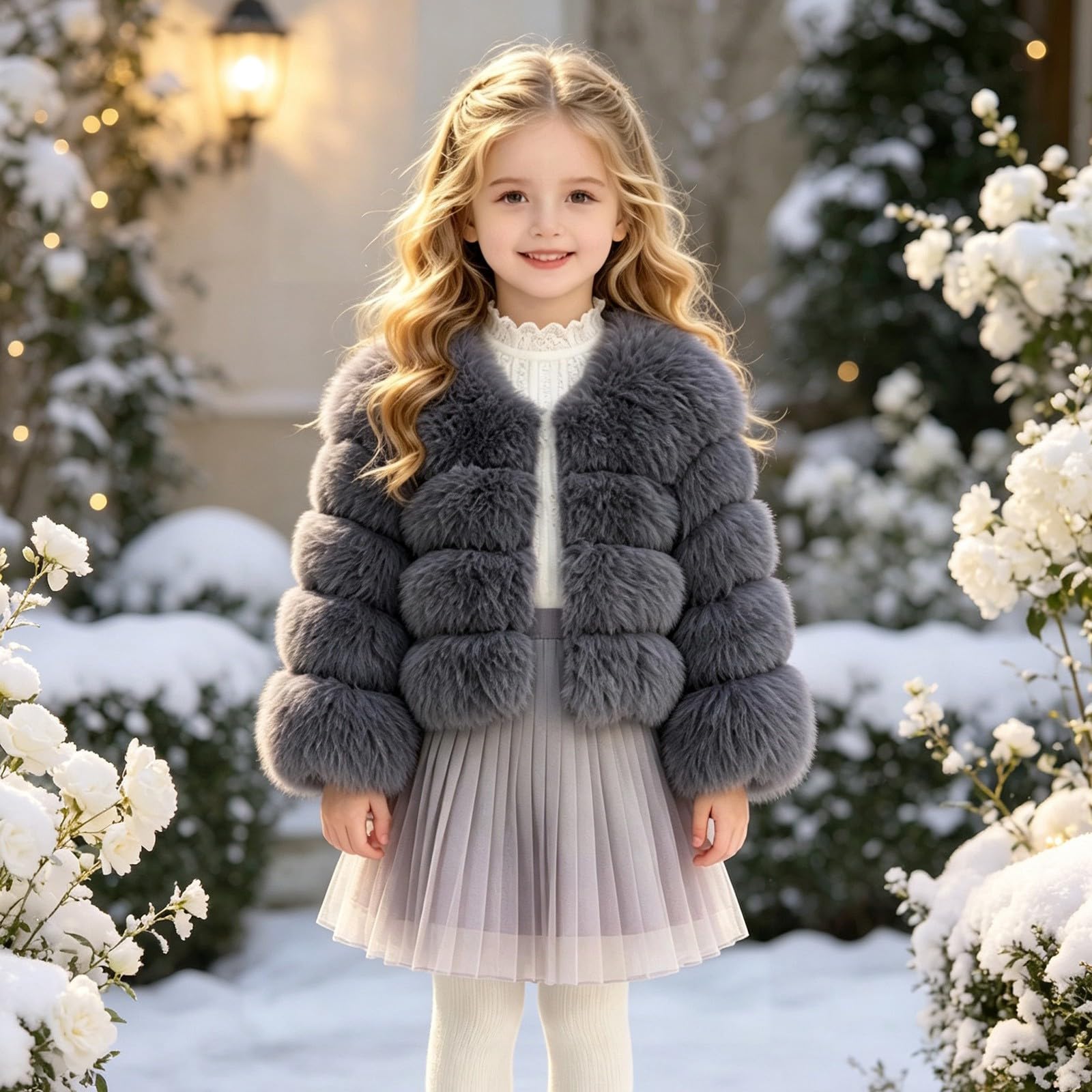 Mädchen Plüschjacke Flauschige Kunstfell Jacke Kurzmantel