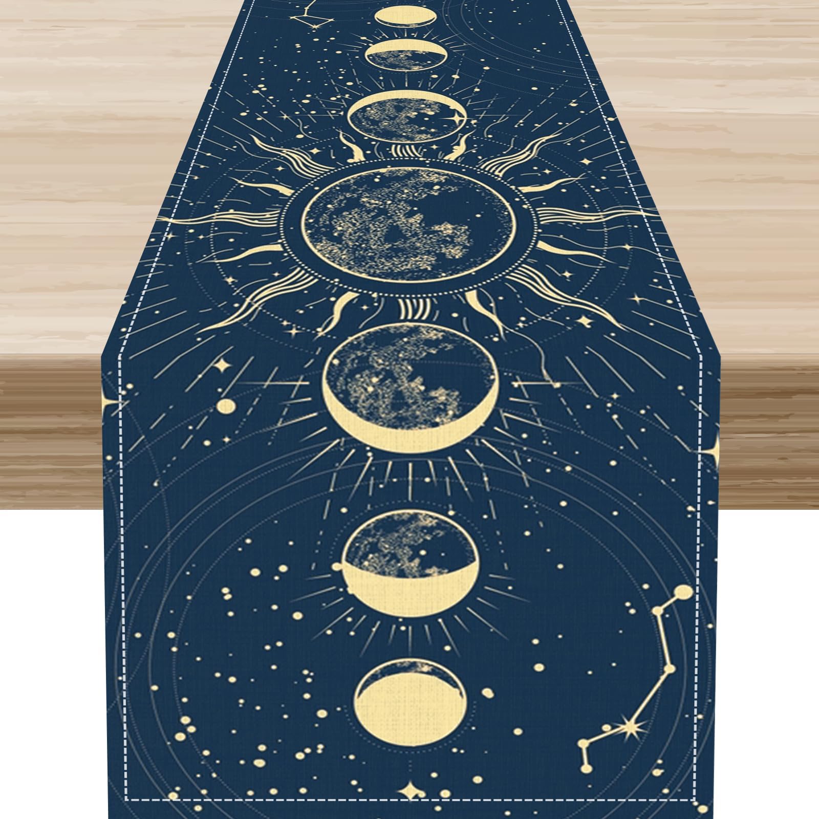 Sun Moon Table Runner, Astrology Mystical Sun Moon Stars Clouds Witchy Tarot Gothic Holiday Kitchen Dining Table Runner for Kitchen Living Room Home Party Decor 13x72