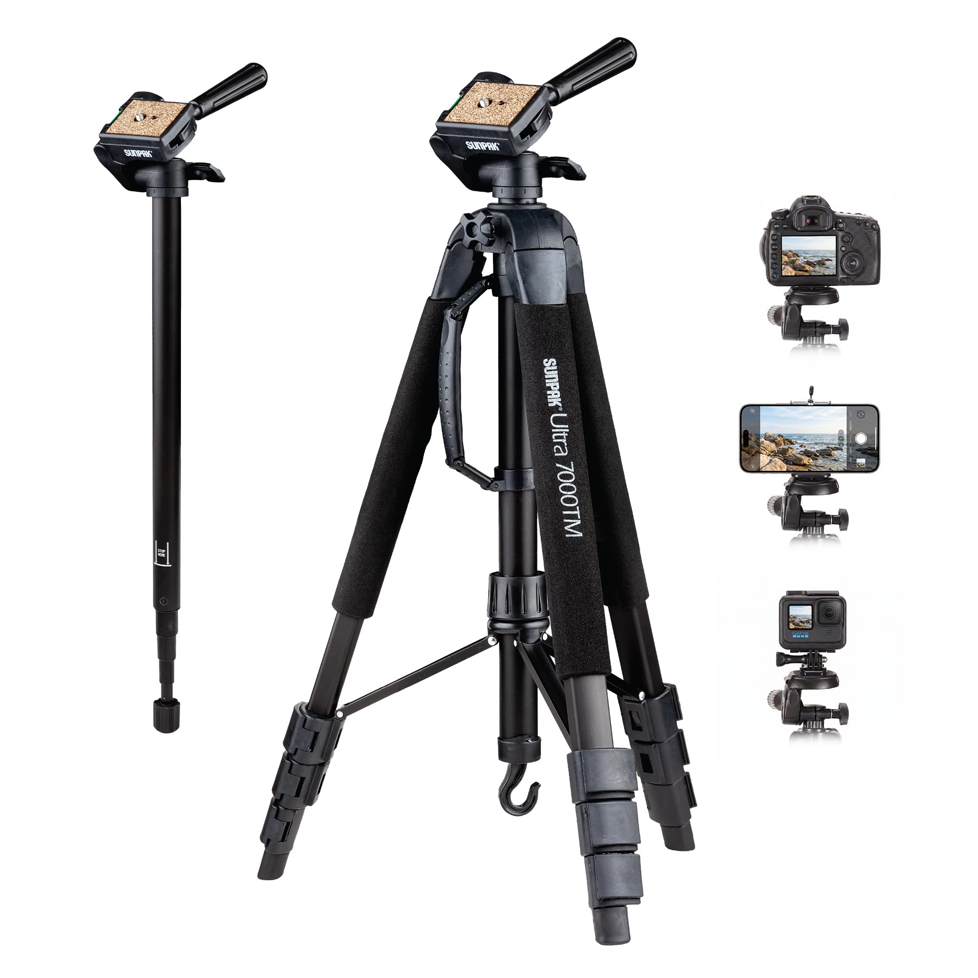 Amazon.com : Sunpak Ultra 7000TM Tri-Monopod (Black) | 70