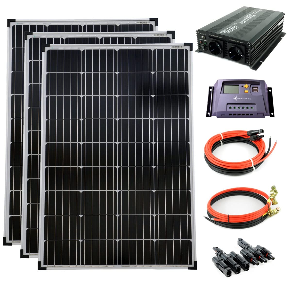 Komplettset 3x100Watt 12Volt 1000mm Spannungswandler 1500W 20A Laderegler gelb Inselanlage