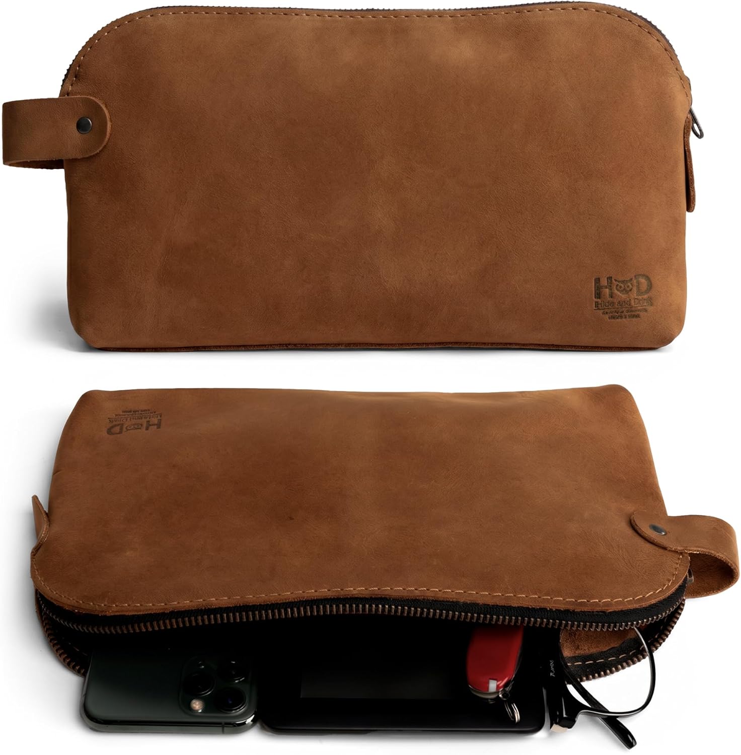 Hide & Drink, Large Rustic All Purpose Utility Bag for Cords & Chargers, Travel Bag, Multi-Purpose Bag, Full Grain Leather