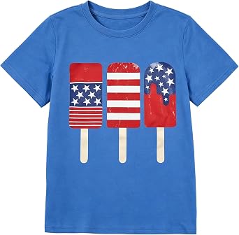 QLIPIN Boys 4th of July Shirt Kids American Flag Shirts Patriotic Shirt USA Flag Popsicle Graphic Short Sleeve Tee