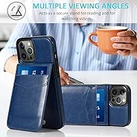 Vista 2 de Funda tipo cartera para iPhone 13 Pro Max con tarjetero para mujeres y hombres, de piel sintética, para iPhone 13 Pro Max de 6.7 pulgadas (azul)