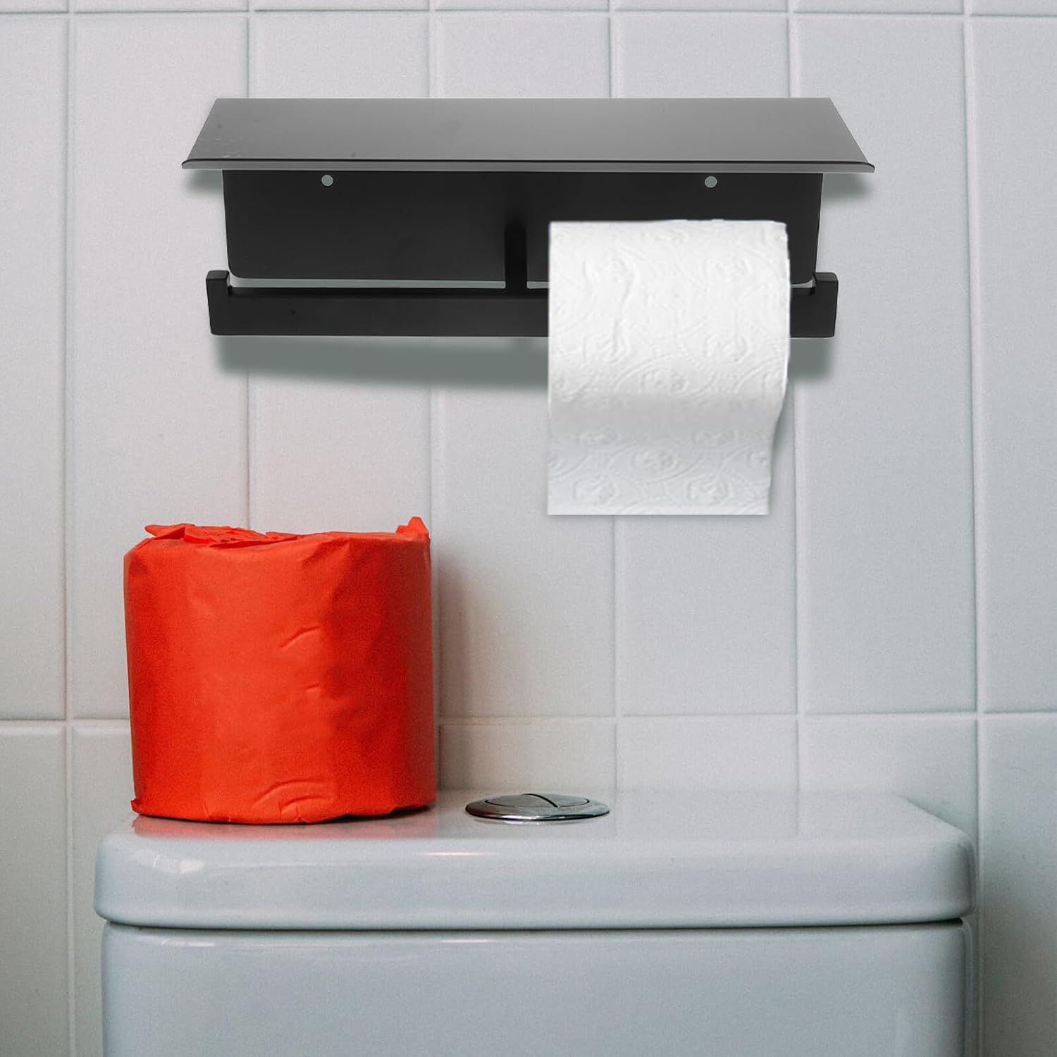 Punch-Free Wall Mounted Toilet Paper Holder Stainless Steel Double Roll Bathroom Tissue Rack Black Bathroom Hardware