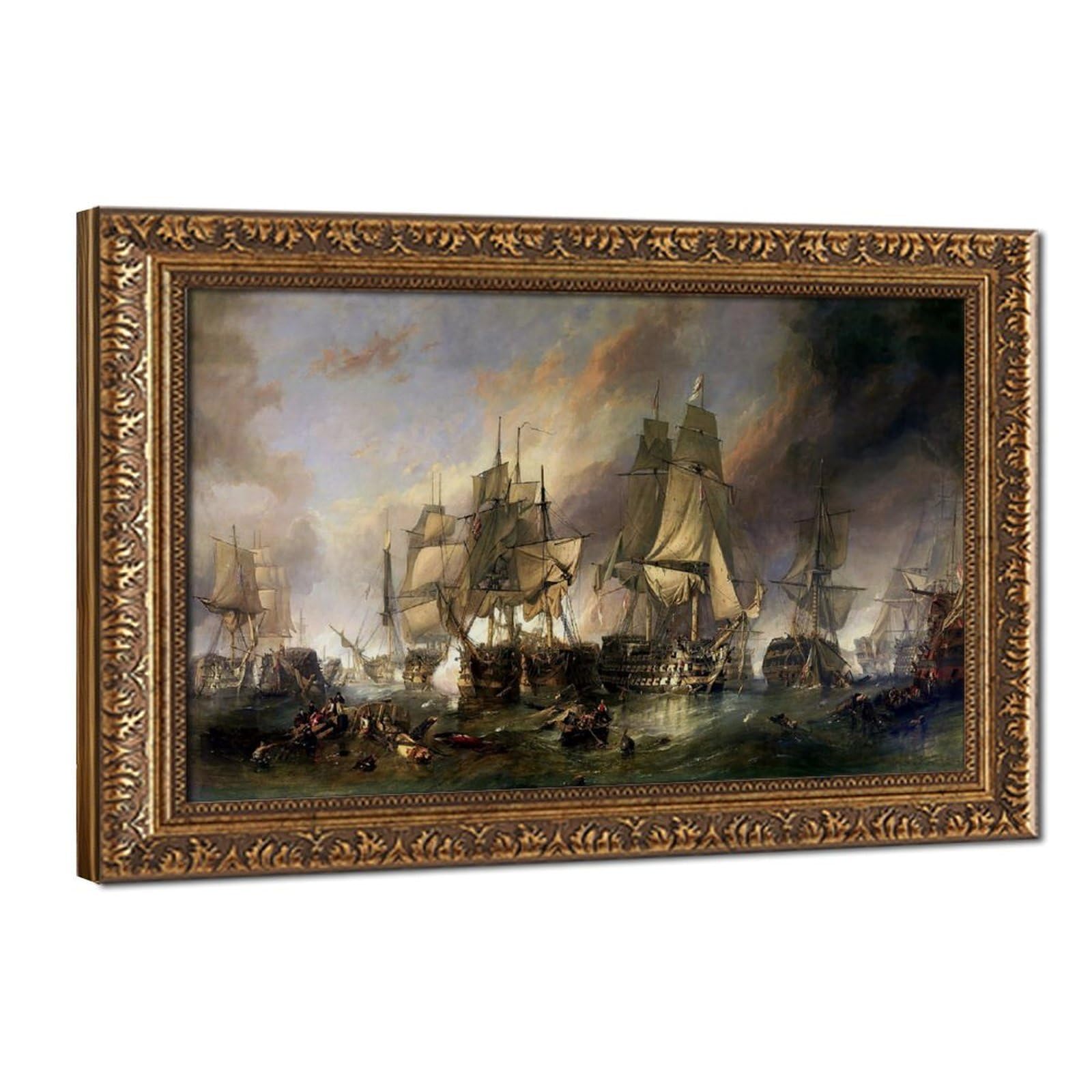 WCYB The Battle of Trafalgar by William Clarkson Stanfield Posters Prints Canvas Deco Paintings Wall Art Hangable Frame 24" L X 36" W