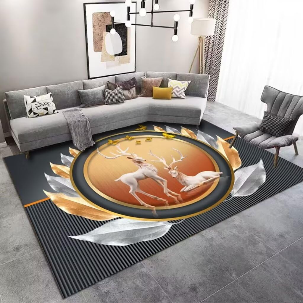 Tapis d'entrée abstrait grand format pour habiller un grand salon moderne