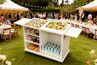 YUFER Charcuterie Cart with Stainless Steel Food Pans, Foldable Side Tables, Large Stainless Steel