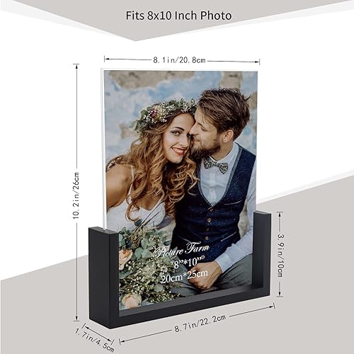 Miniatura 2 de PETAFLOP Juego de 2 portarretratos de madera rústica negra de 8 x 10 pulgadas con cristal HD, marco de doble cara en forma de U para exhibición de