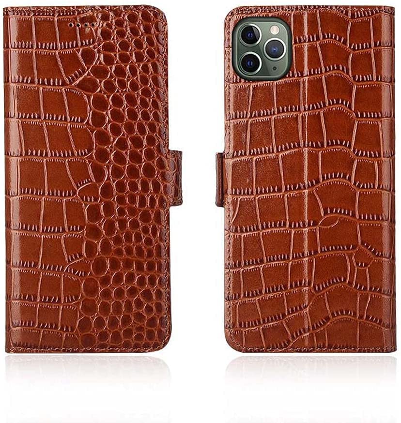 Étui antichoc iPhone 11 Pro Max protège écran rabat cuir marron crocodile