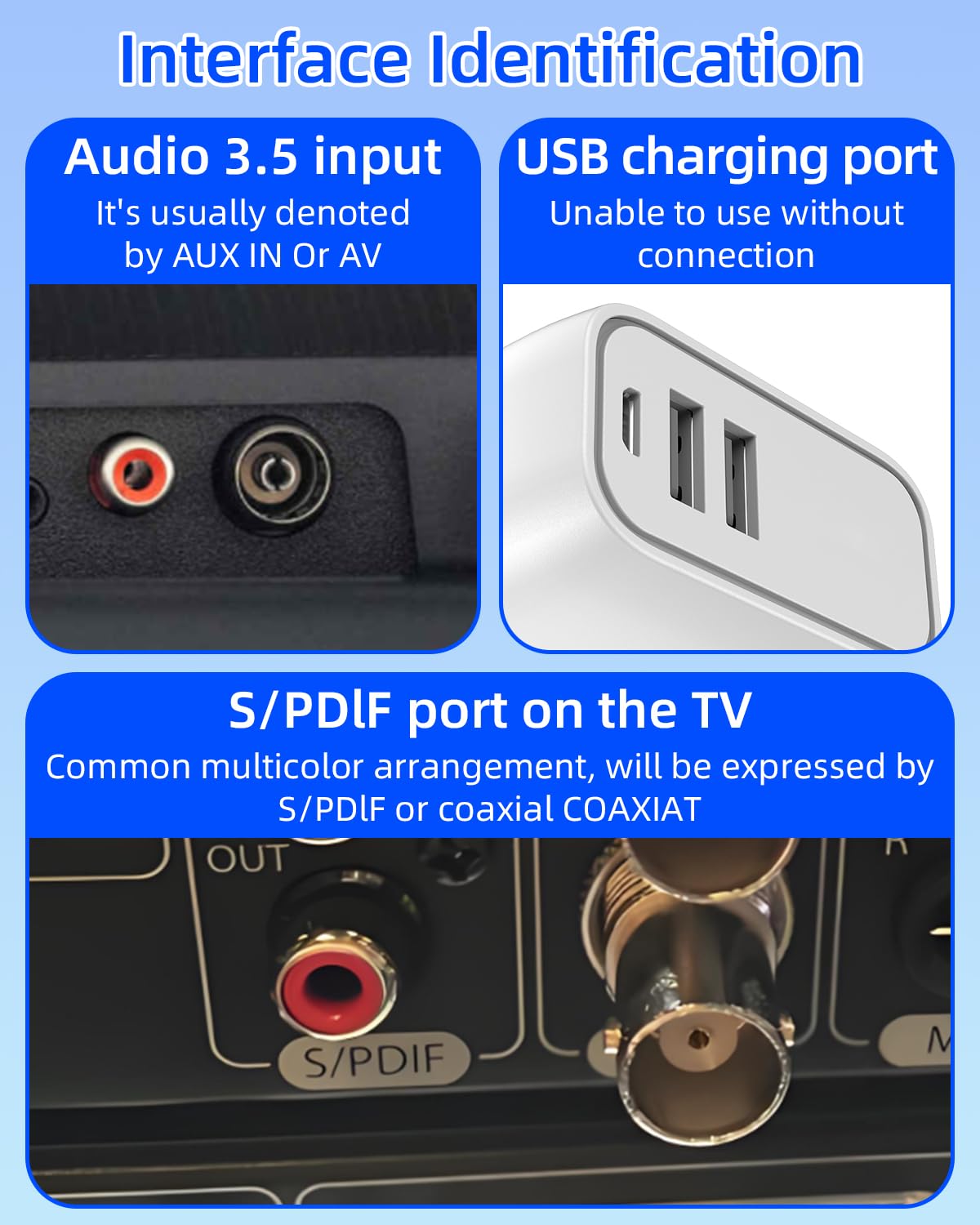 Interface RCA coaxiale numérique vers femelle de 3,5 mm avec câble d'alimentation USB pour TV, décodeurs, PS4 et autres appareils 20 cm