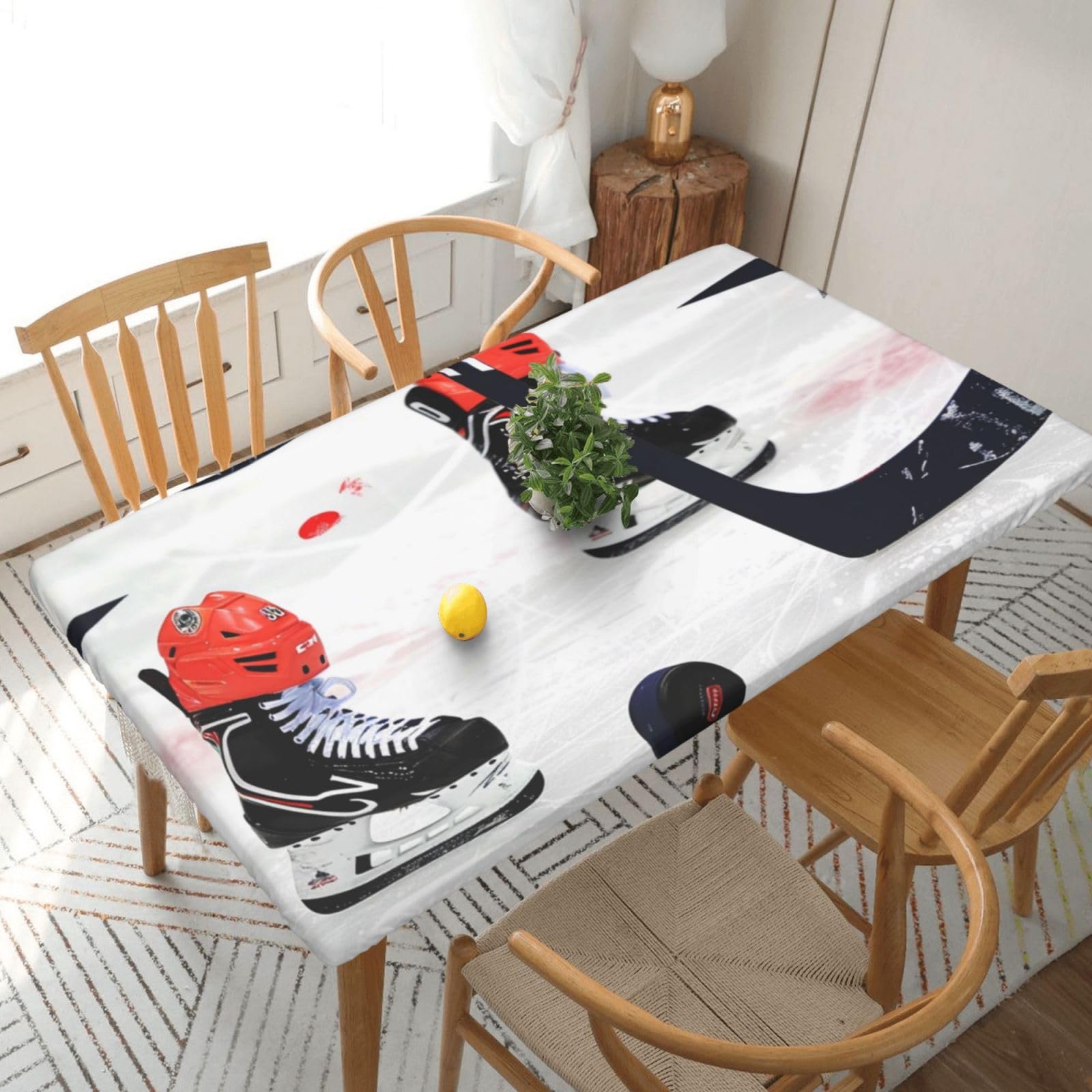 WPKJU Ice Hockey Pattern Printed Tablecloths 5ft Rectangular Table Covers Washable Polyester Decorative Table Cloth for Dining Table Picnic Wedding