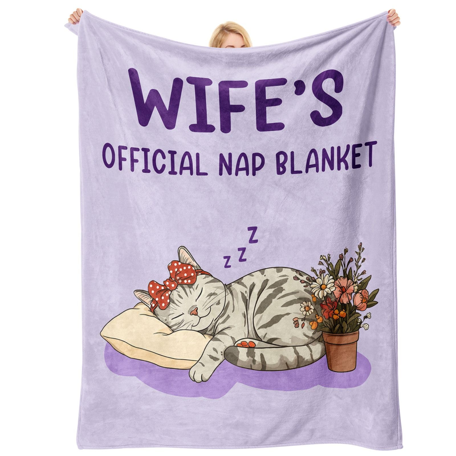 Hakumata Wife Birthday Gifts for Wife from Husband, Wedding Anniversary Valentine Gift for Wife, to My Wife Blanket - Sleeping Cat Purple 50 * 60 in