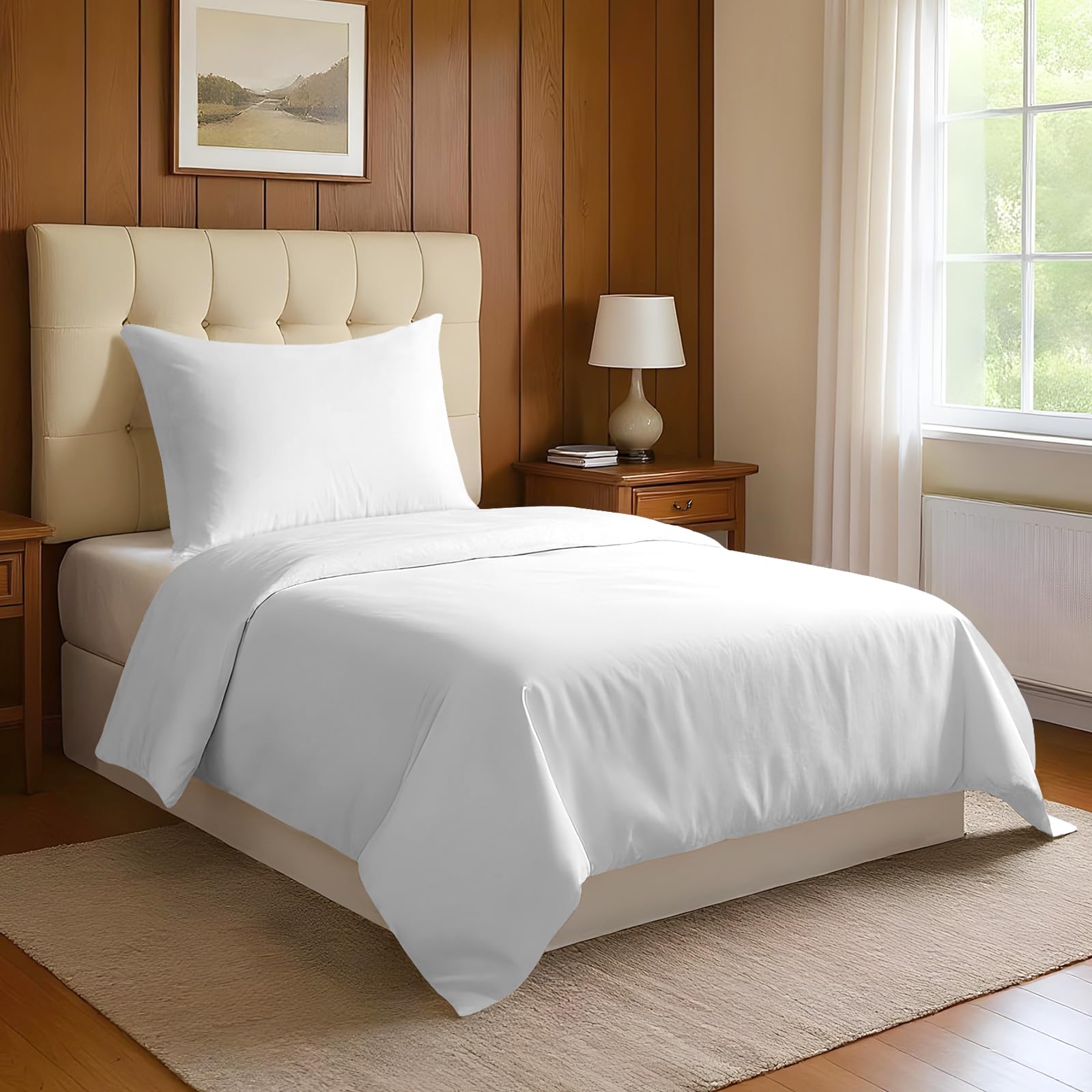 Pizuna 800 Fadenzahl aus Luxus Bettwäsche Weiß, 100% Langstaple Baumwolle Bettbezug und Kissenbezug, 100% Baumwolle Mako Satin 2-Teilig Bettwäscheset 160x210 + 65x100 Weiß Mako Satin