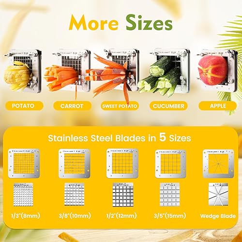 Miniatura 4 de Cortador de papas fritas mejorado con 5 cuchillas, cortador eléctrico de papas fritas profesional, para uso comercial, doméstico de acero inoxidable