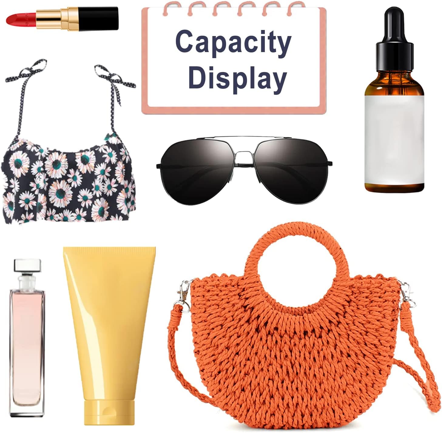 Mini Semi-circle Rattan Straw Bag, Hand-woven Women Summer Retro Beach Tote Shoulder Bag Crossbody Travel Beach Bag
